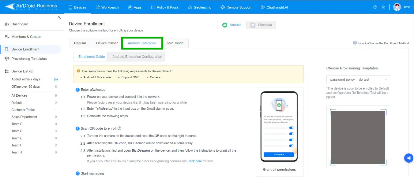 Image caption: The Android Enterprise enrollment screen.