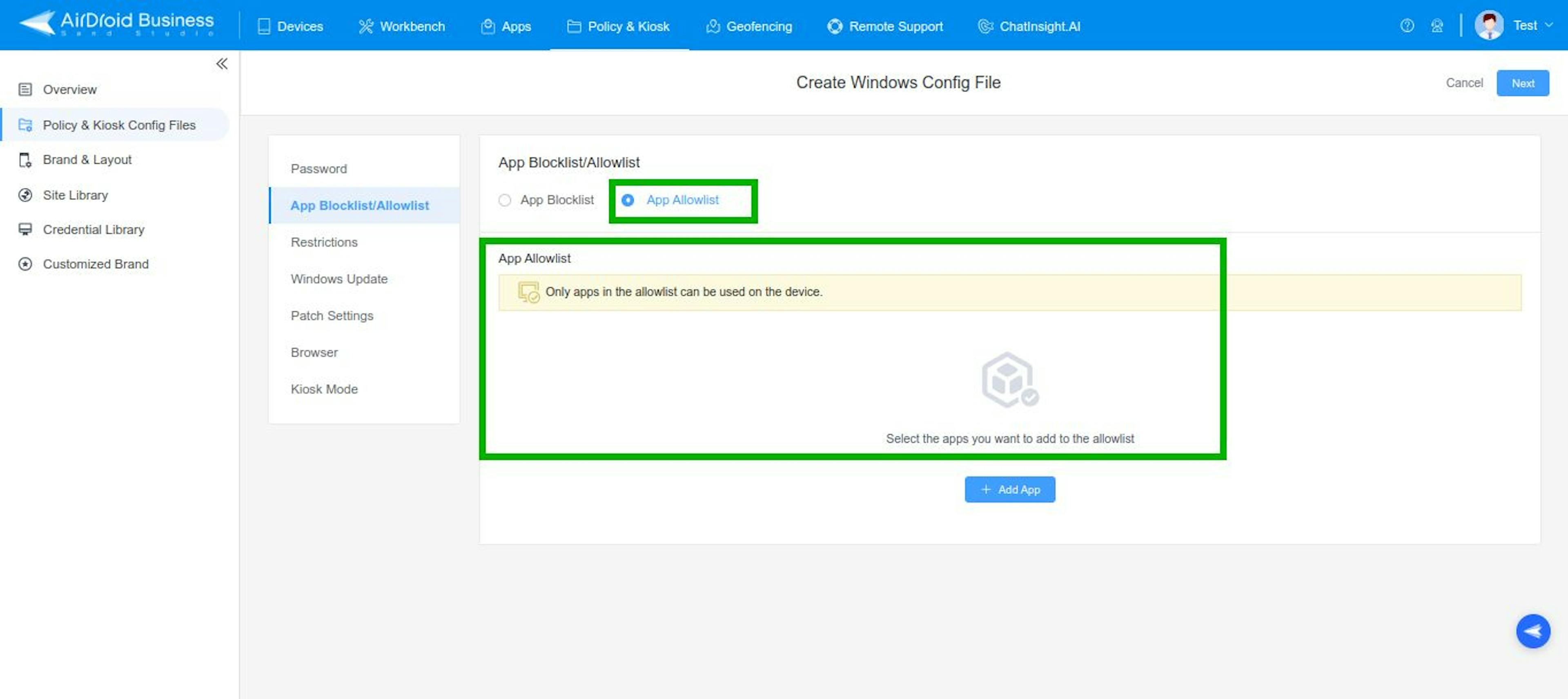 Image caption: AirDroid Business Allowlist.