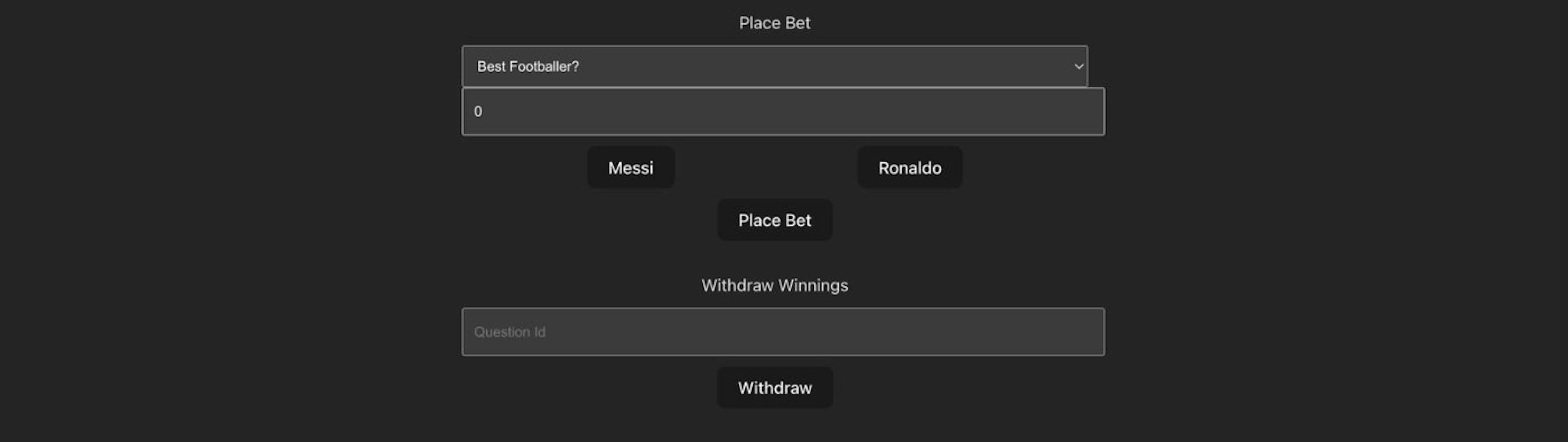 Image of the decentralized betting app's frontend