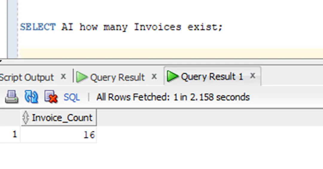 Fig. 10.  Shorthand SELECT AI result: total invoice count = 16.