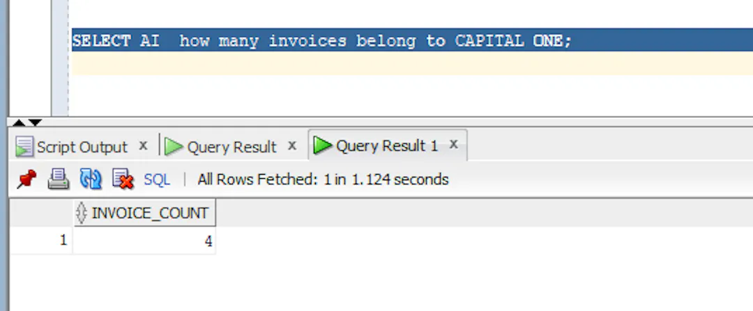 Fig. 12.  Shorthand SELECT AI result: CAPITAL ONE invoice count = 4.