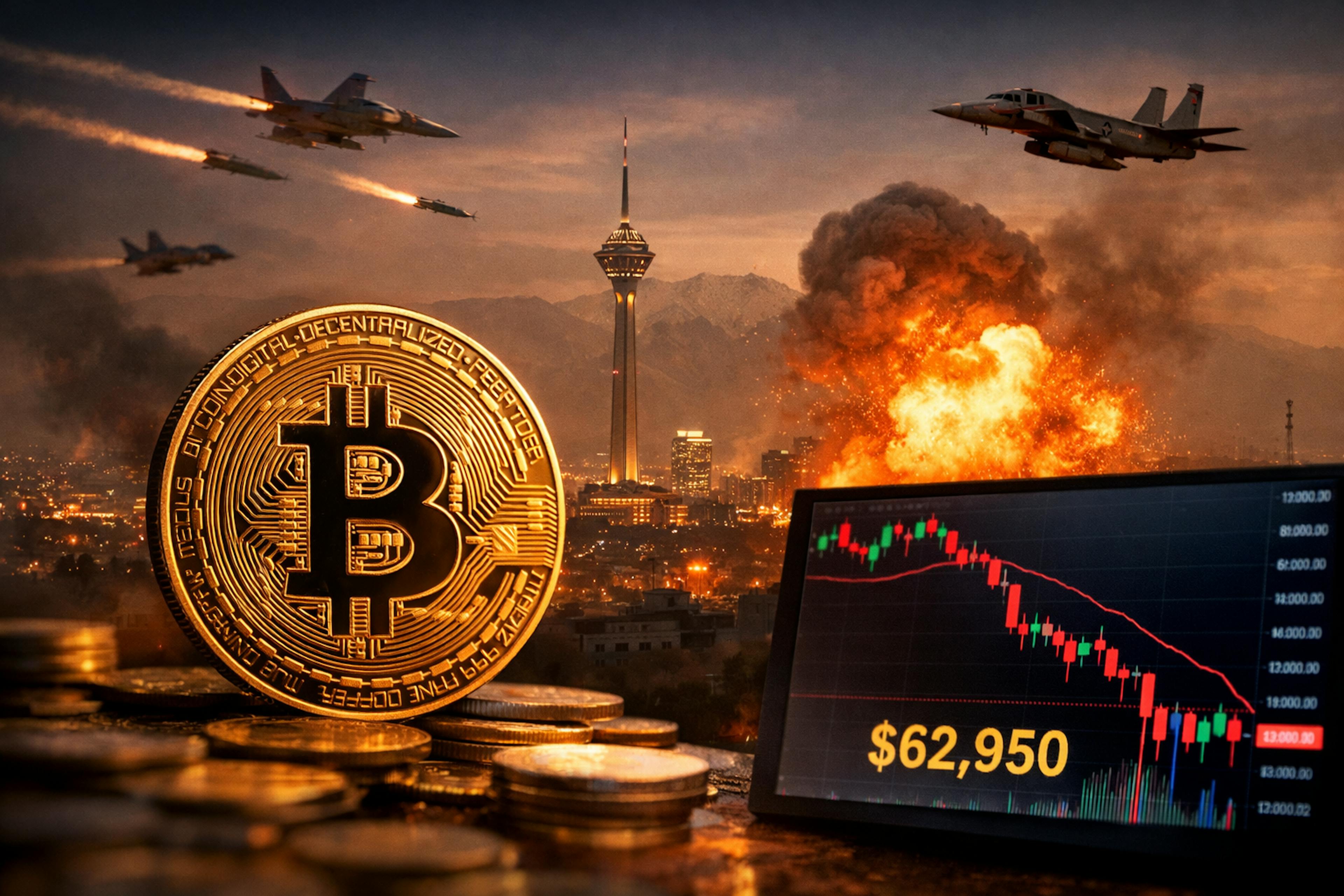 featured image - Bitcoin Slides Toward $63K as Middle East Tensions Escalate After U.S.–Israel Strikes on Iran