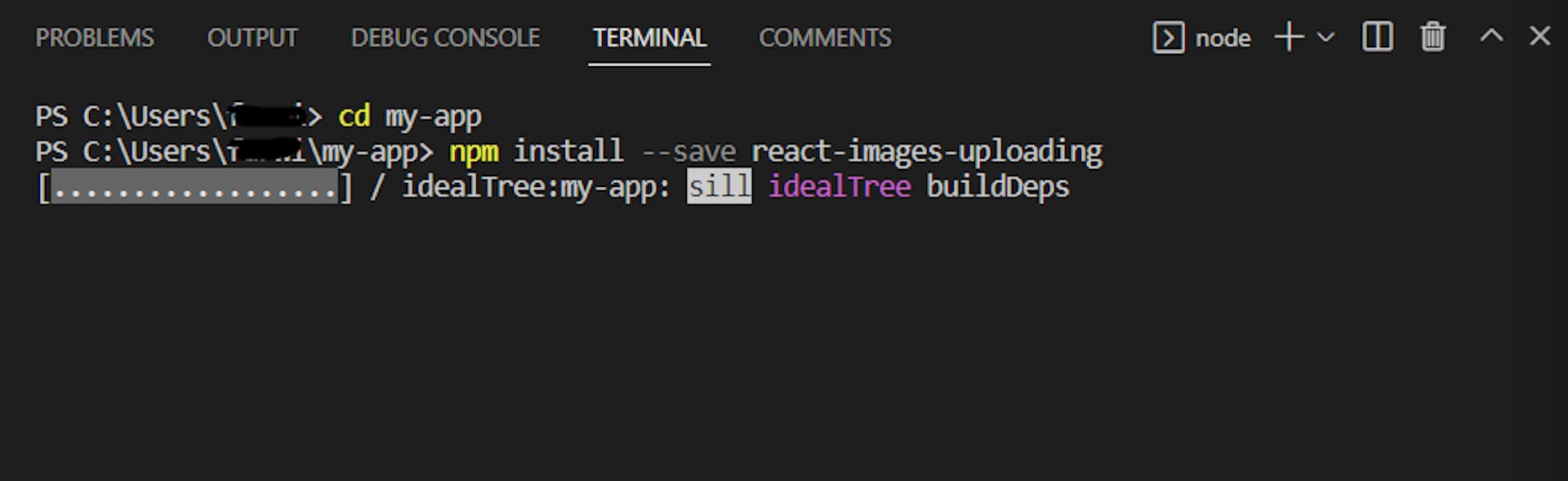 installing react-images-uploading package for react image upload