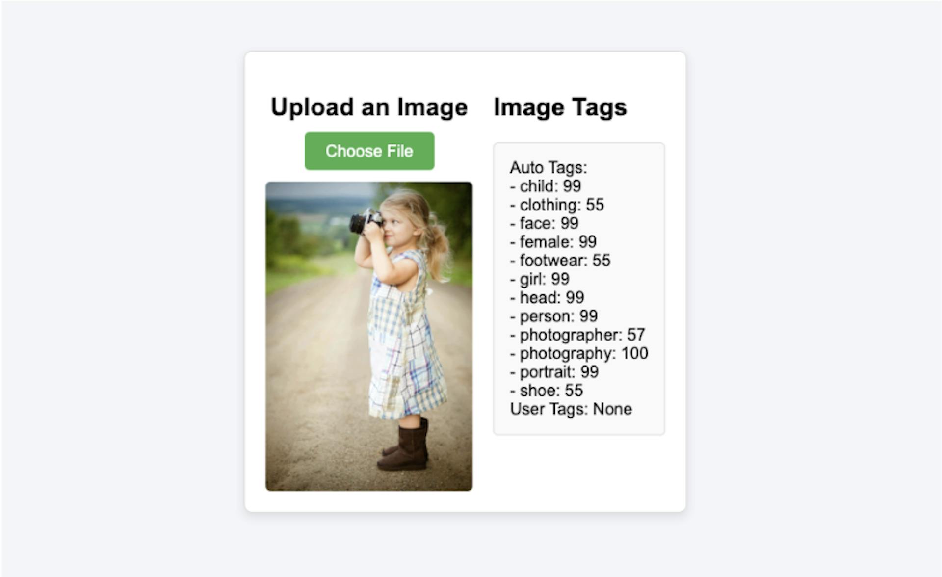 Image tagging with Filestack - result screen
