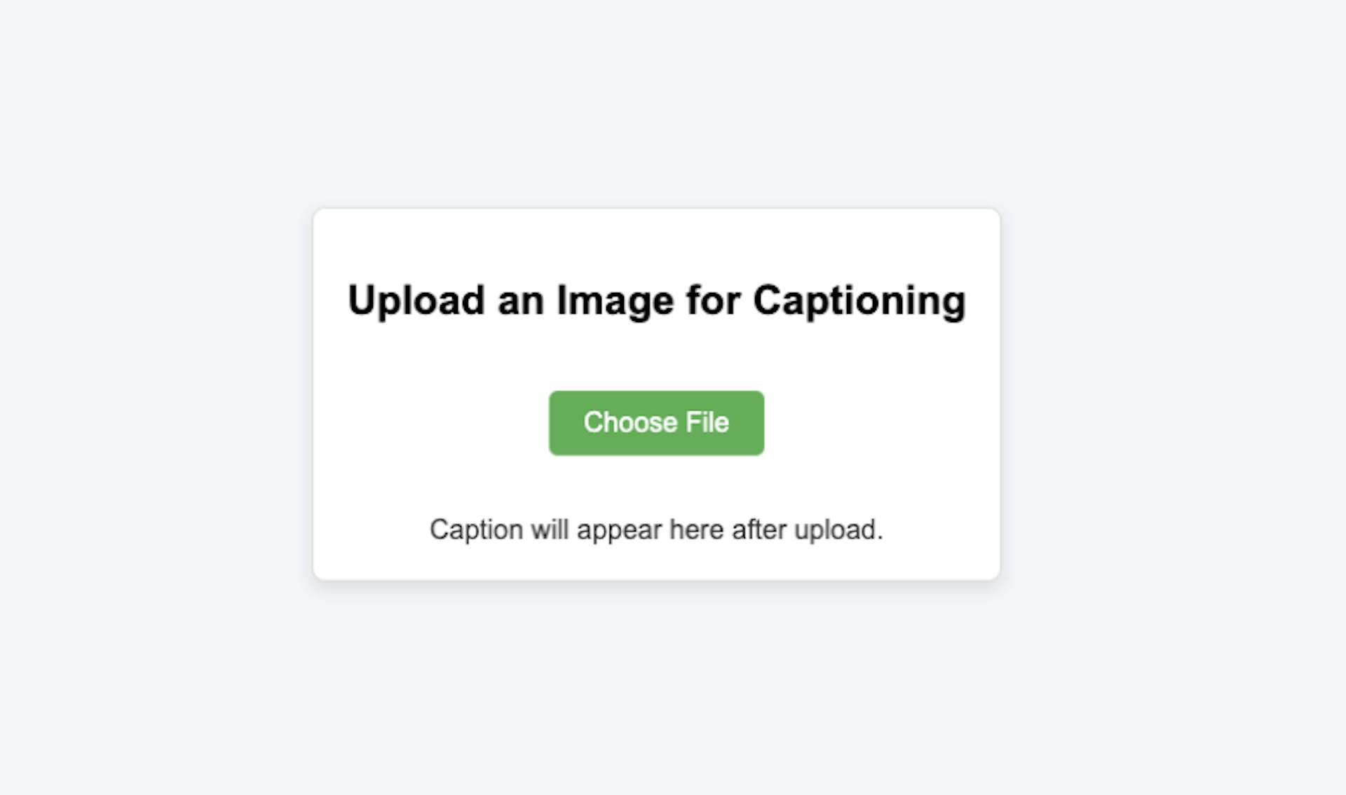 Filestack Image Captioning App - File Upload Screen
