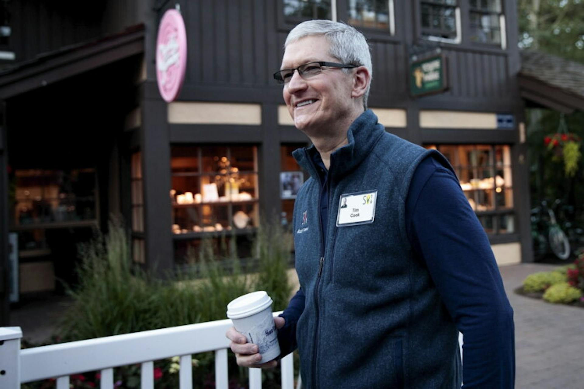 Tim Cook wearing a vest from Patagonia, a popular brand among tech bros