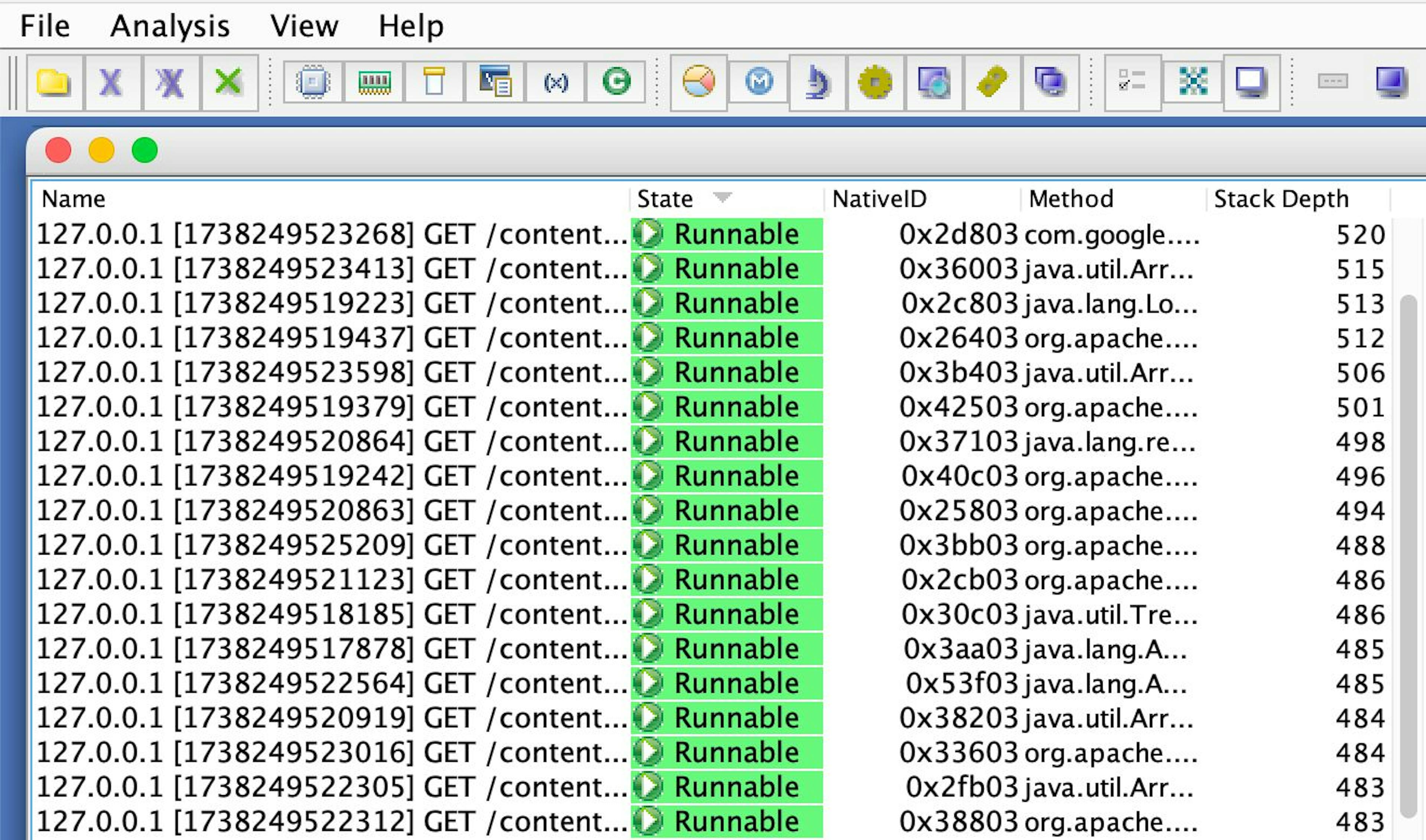 Runnable threads highlighted