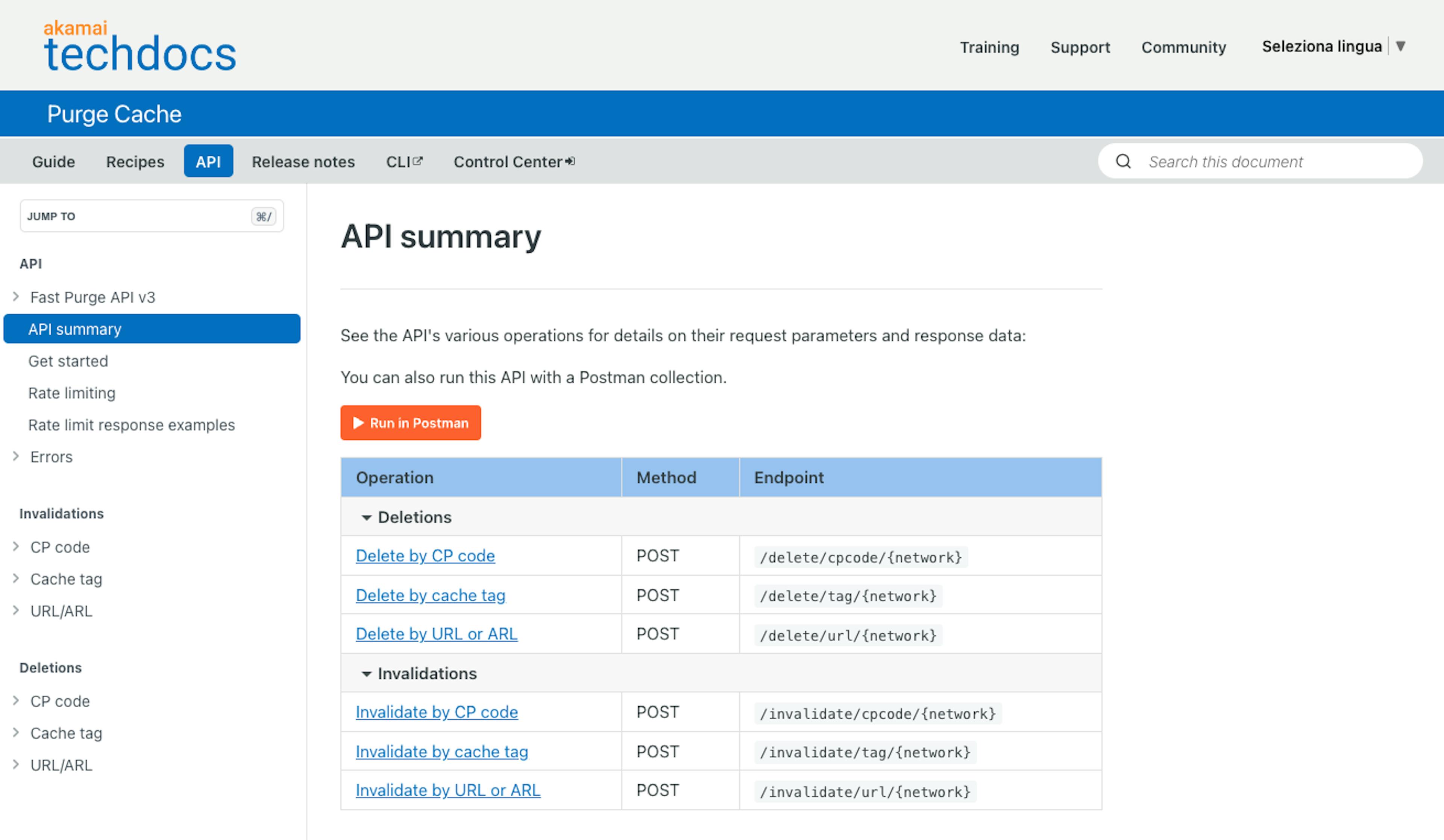 Akamai Purge APIs supported by the library