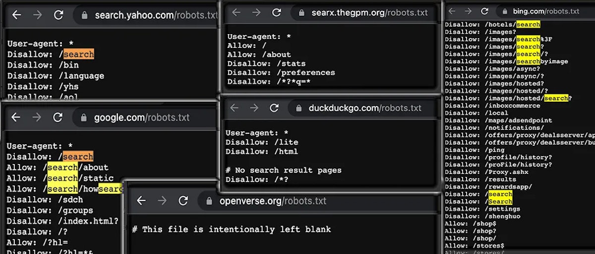 So sánh các tệp robots.txt từ mẫu của các công cụ tìm kiếm khác nhau