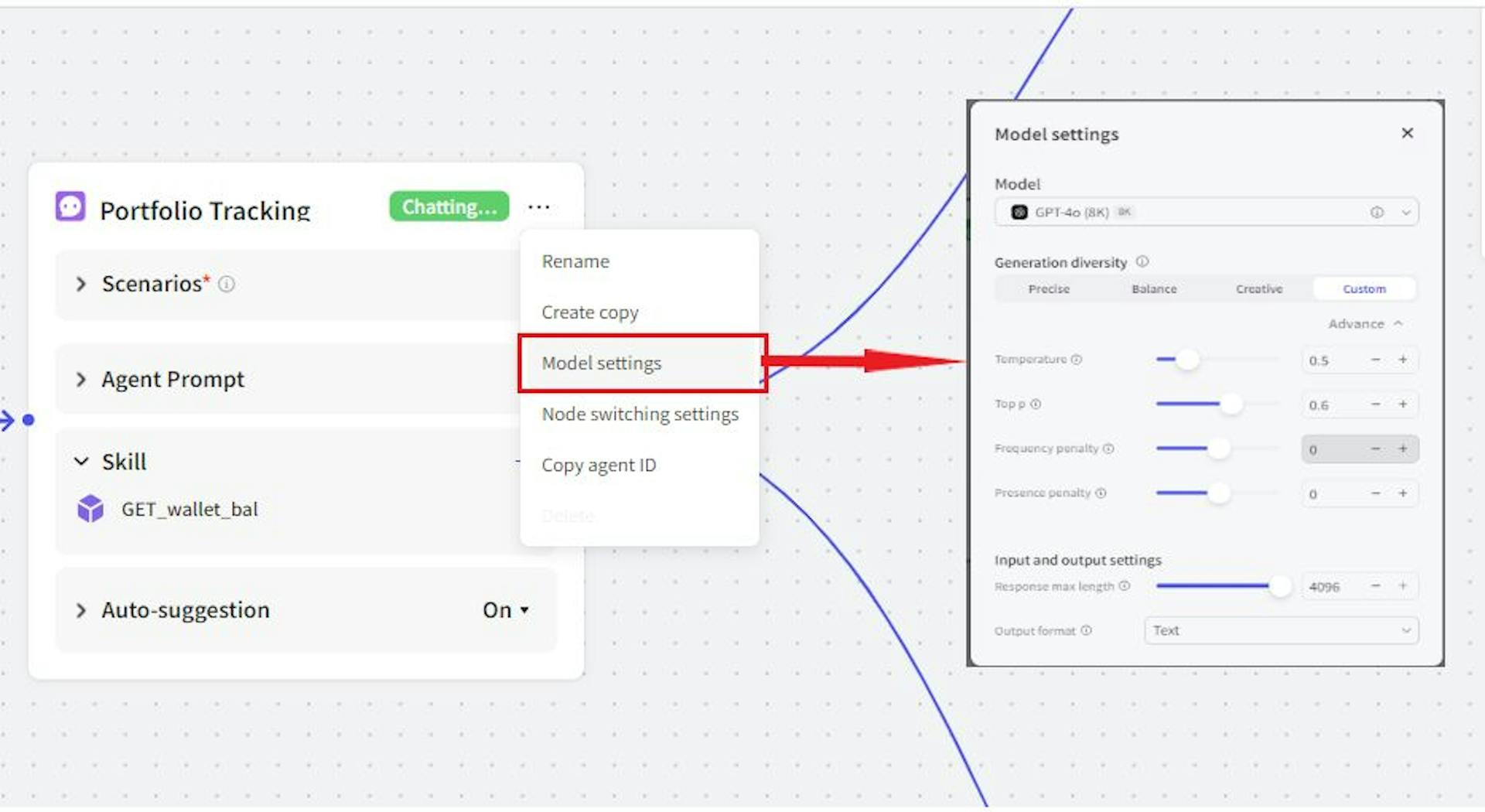 model settings for the Chatbot nodes