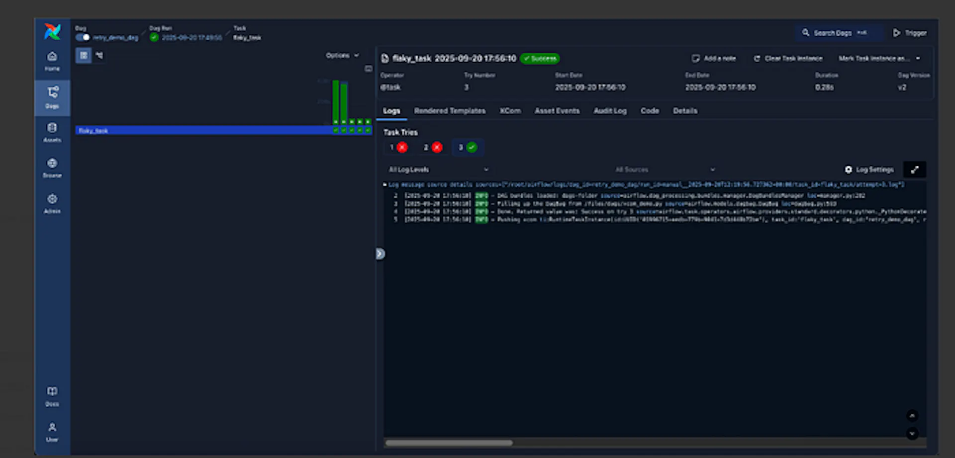 Visual confirmation of pipeline task dependencies inside the Airflow UI