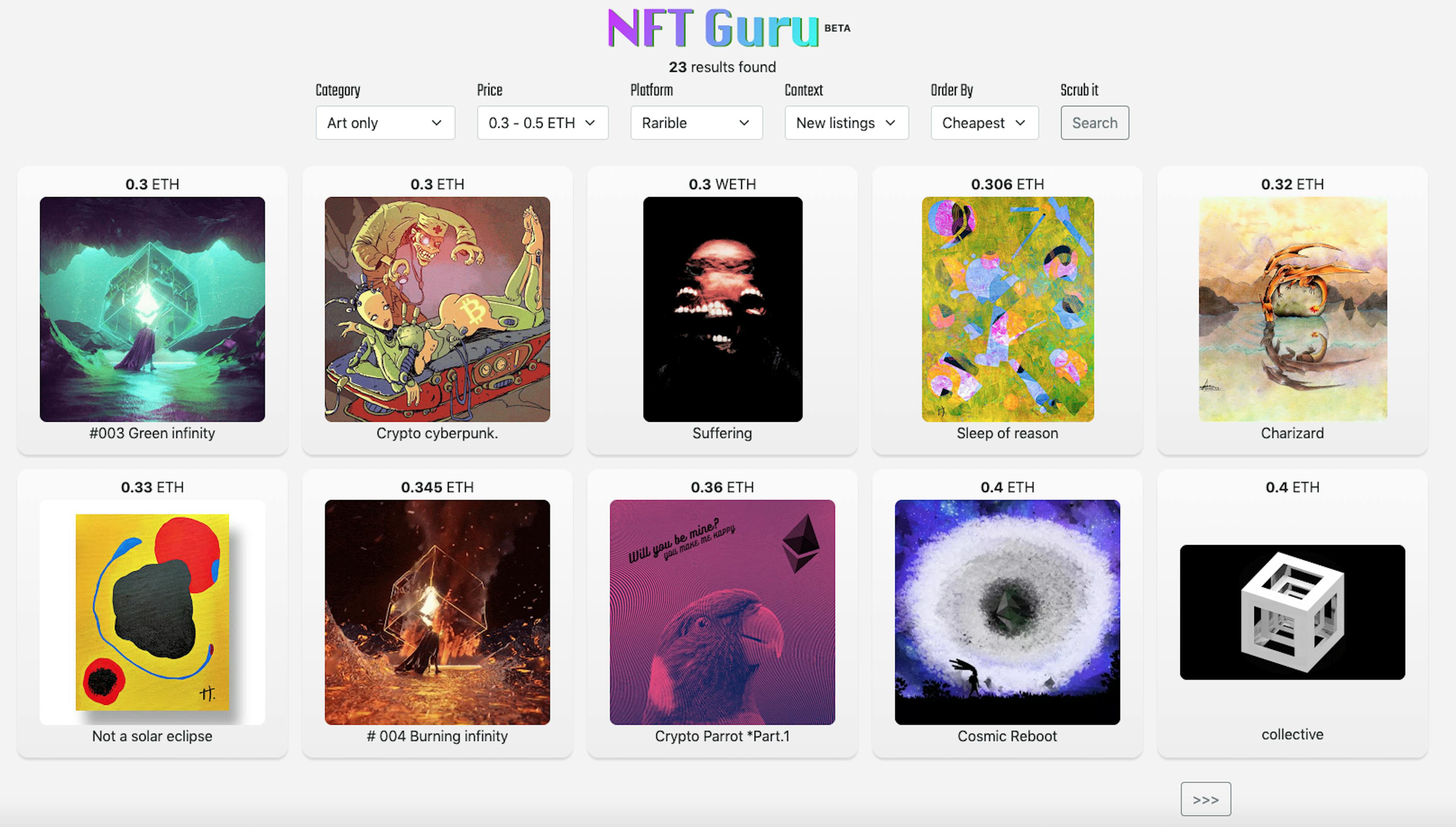 A screenshot of a search result page from nftguru.io
