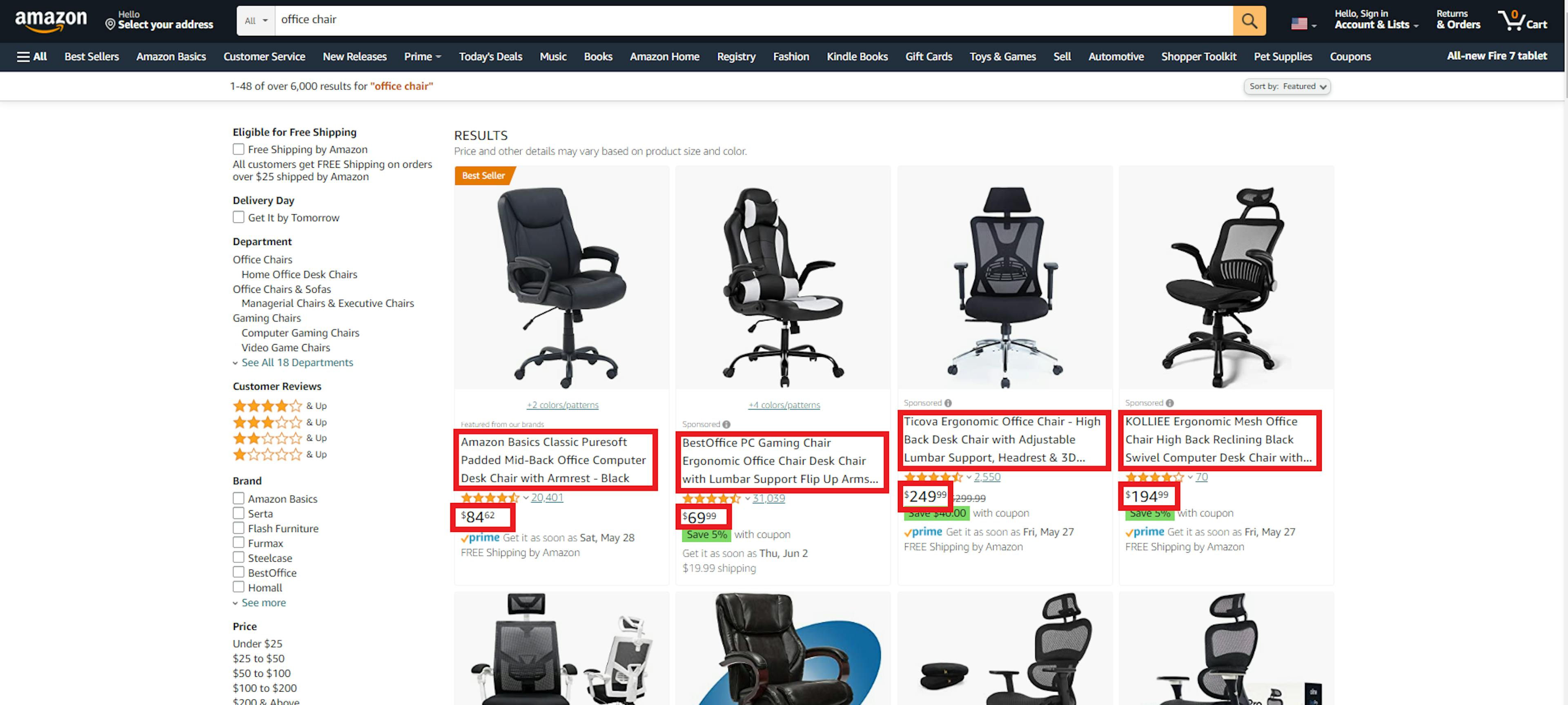 Amazon results page - office chair