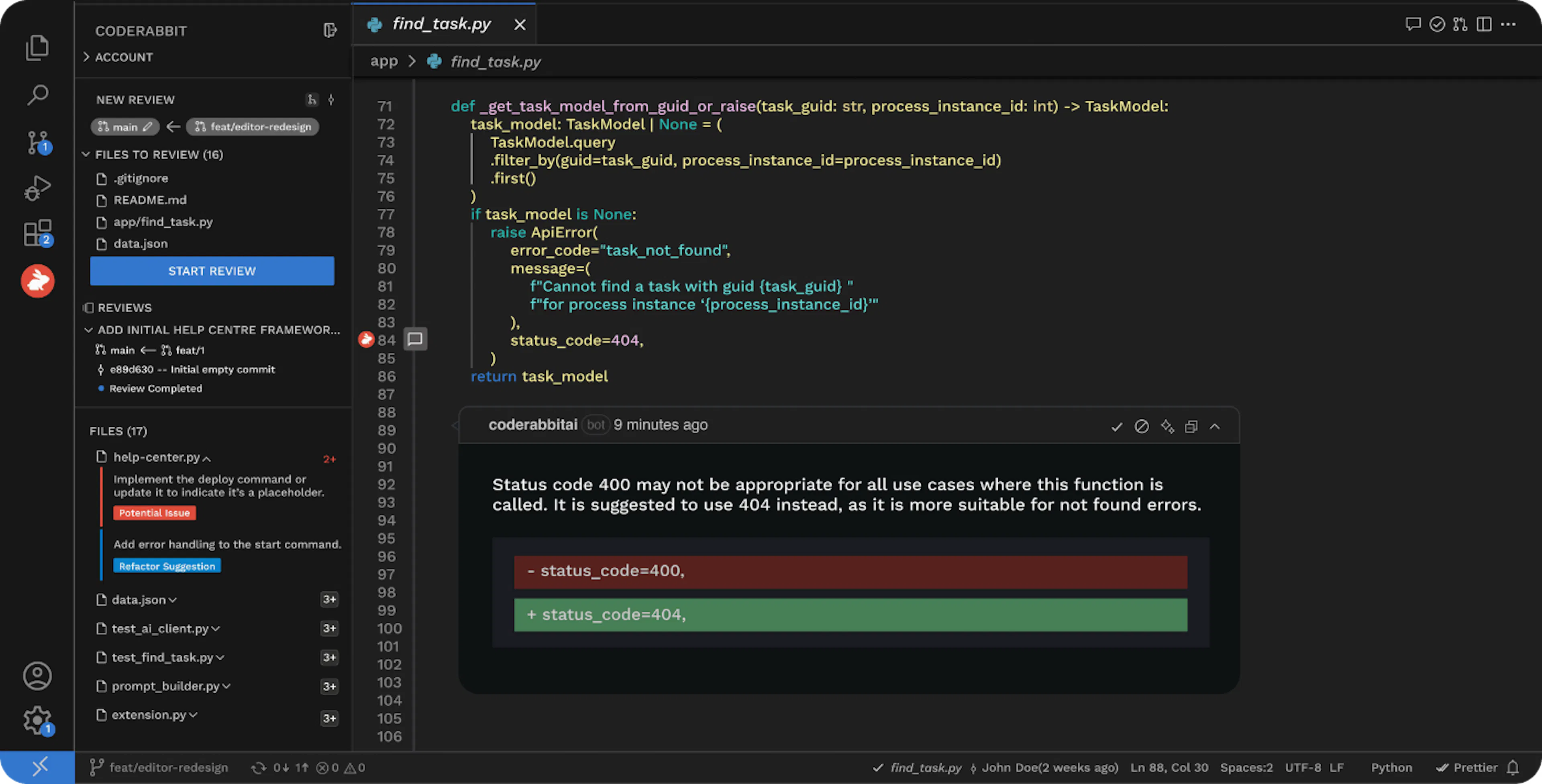 CodeRabbit working in an IDE