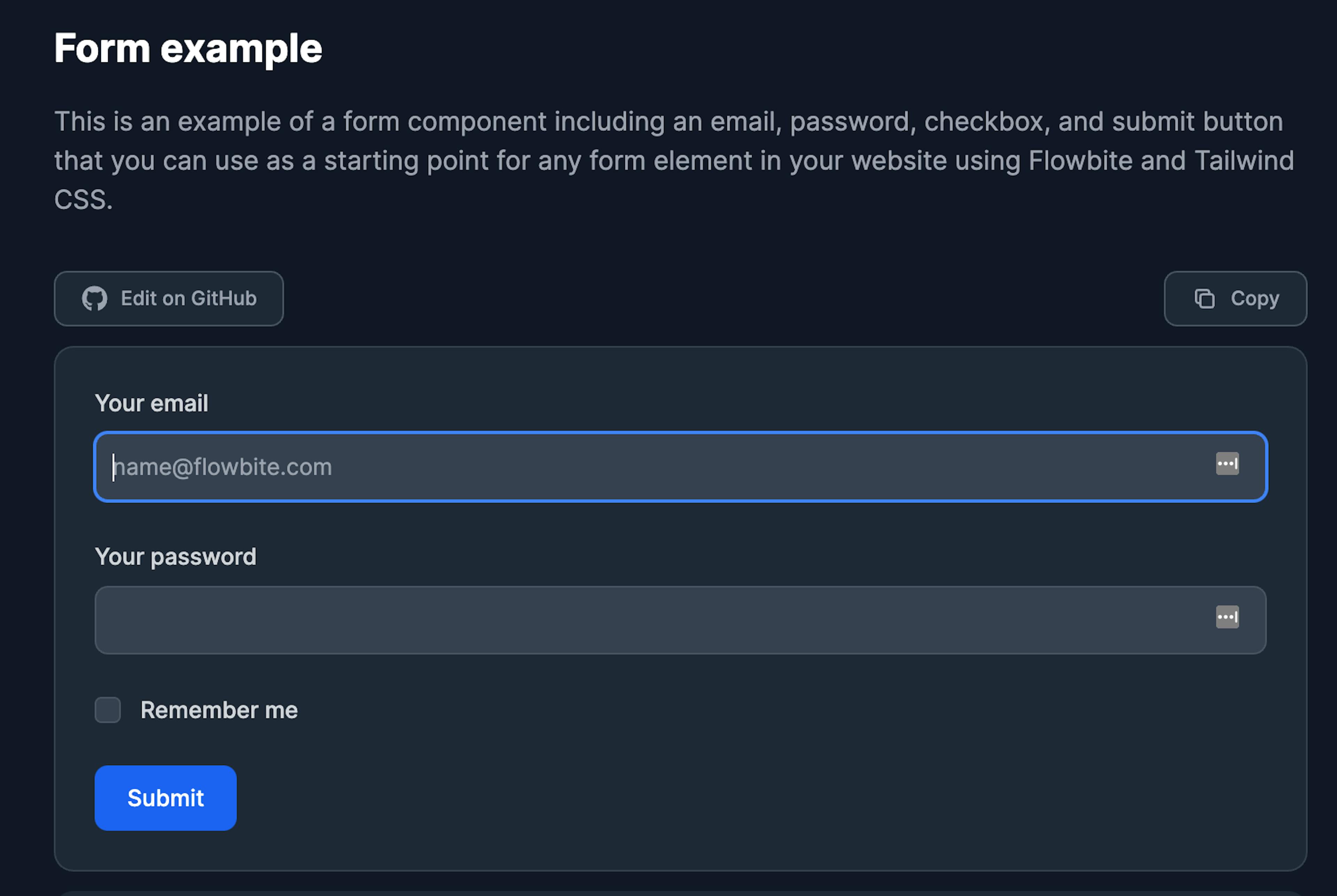 Tailwind CSS form example