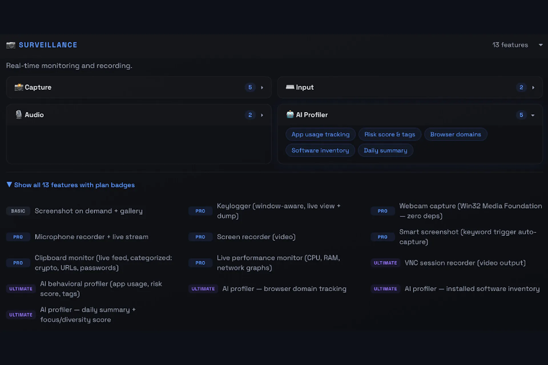 Surveillance tab exposing the AI Profiler options.