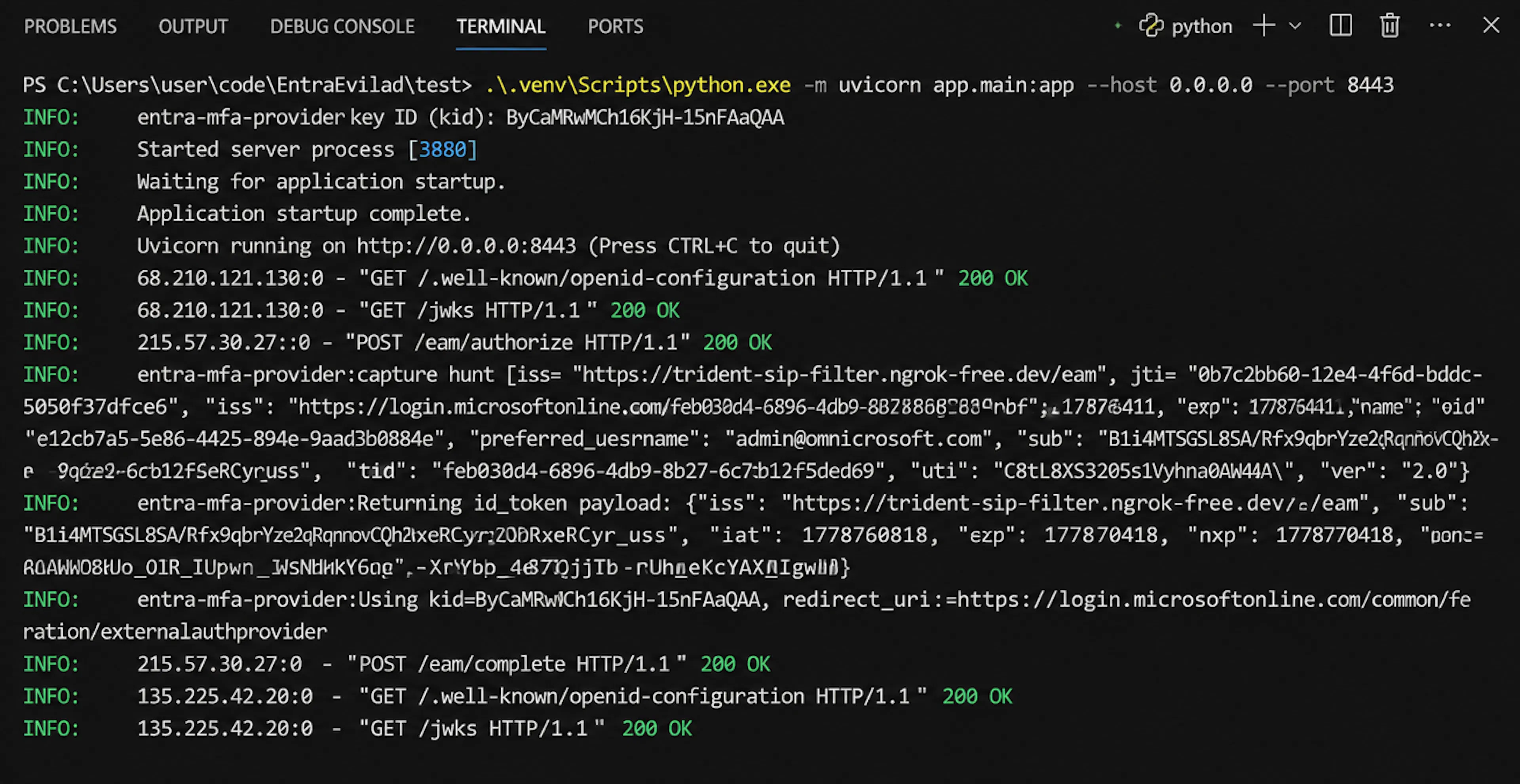 The user's identity arrives, and a signed token leaves.