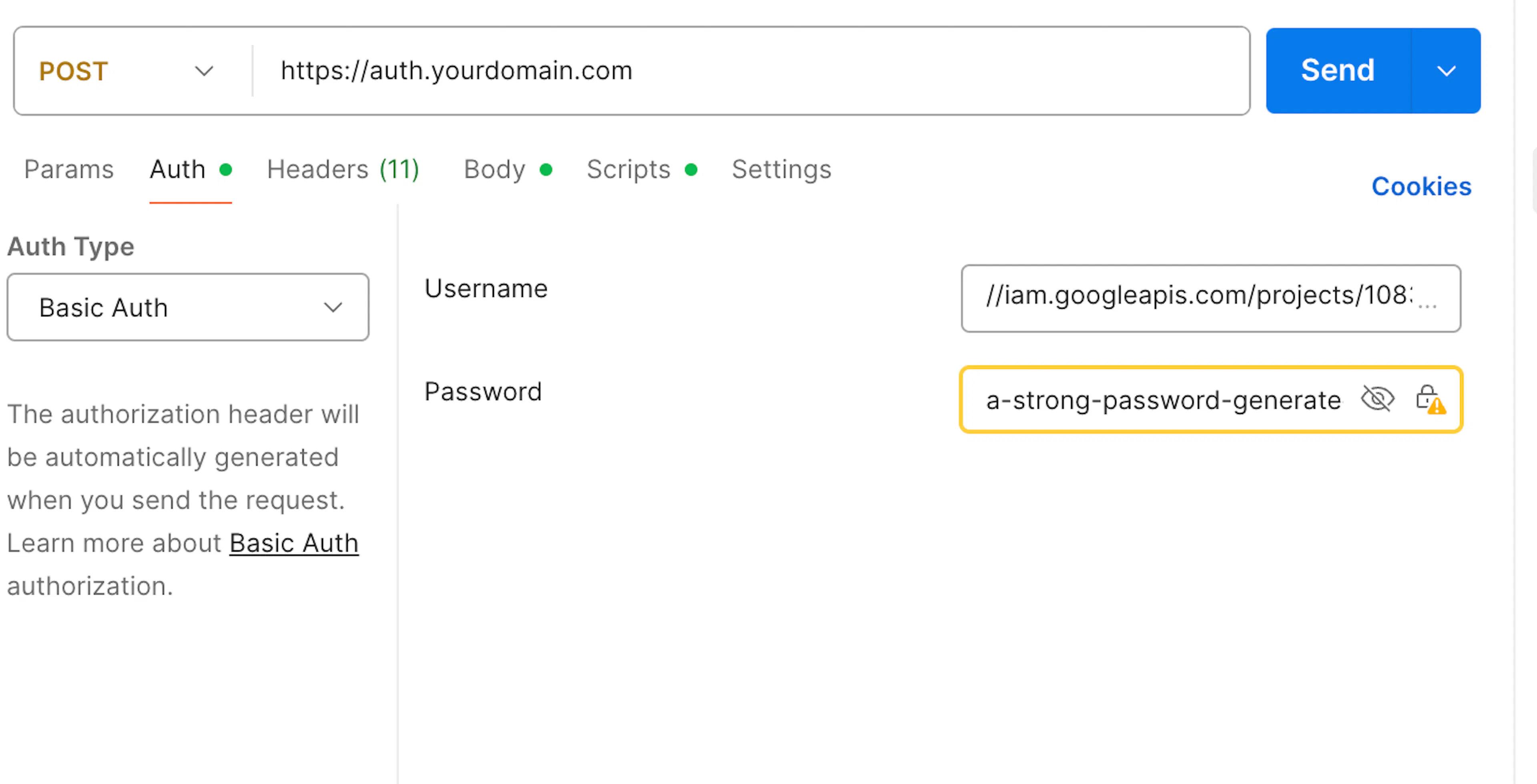 The username and password of the staticClient is specified in the Auth ...