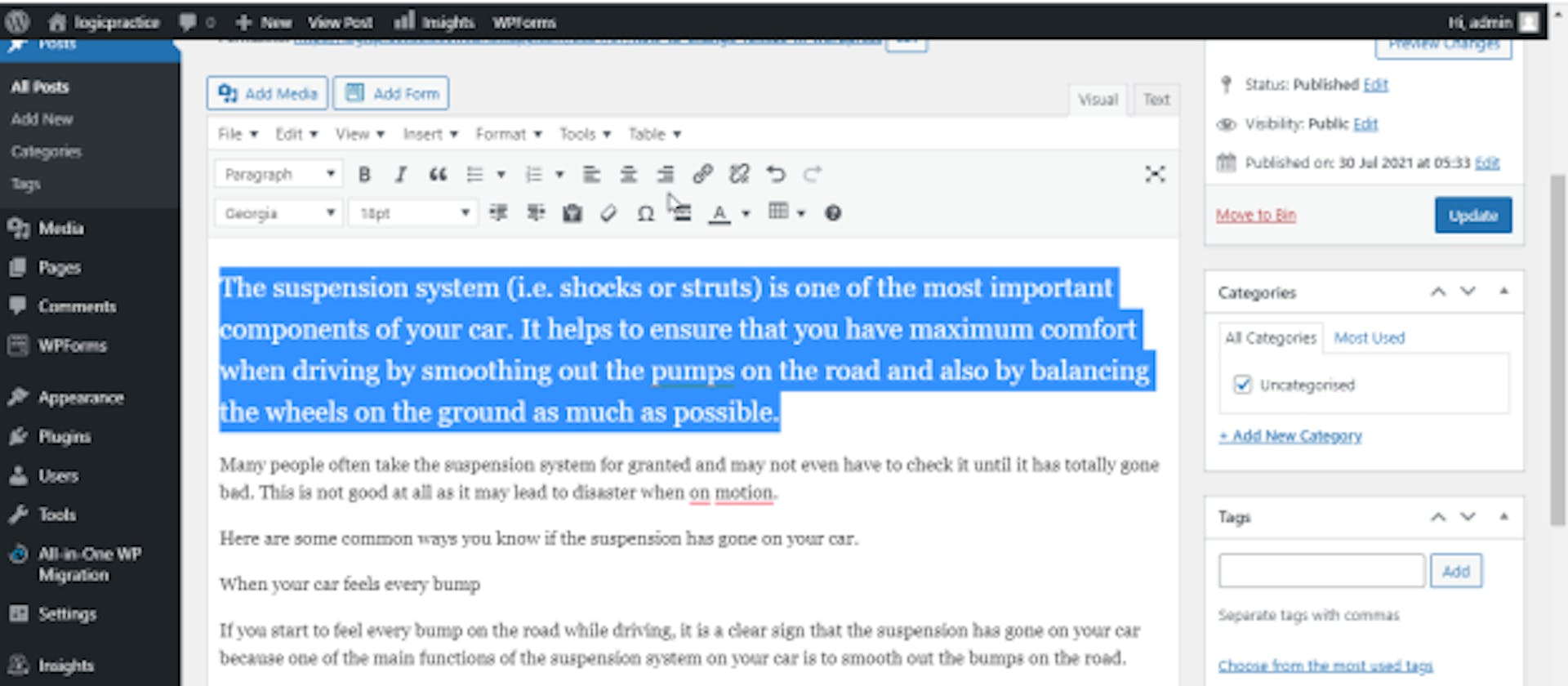 Choosing your preferred font size