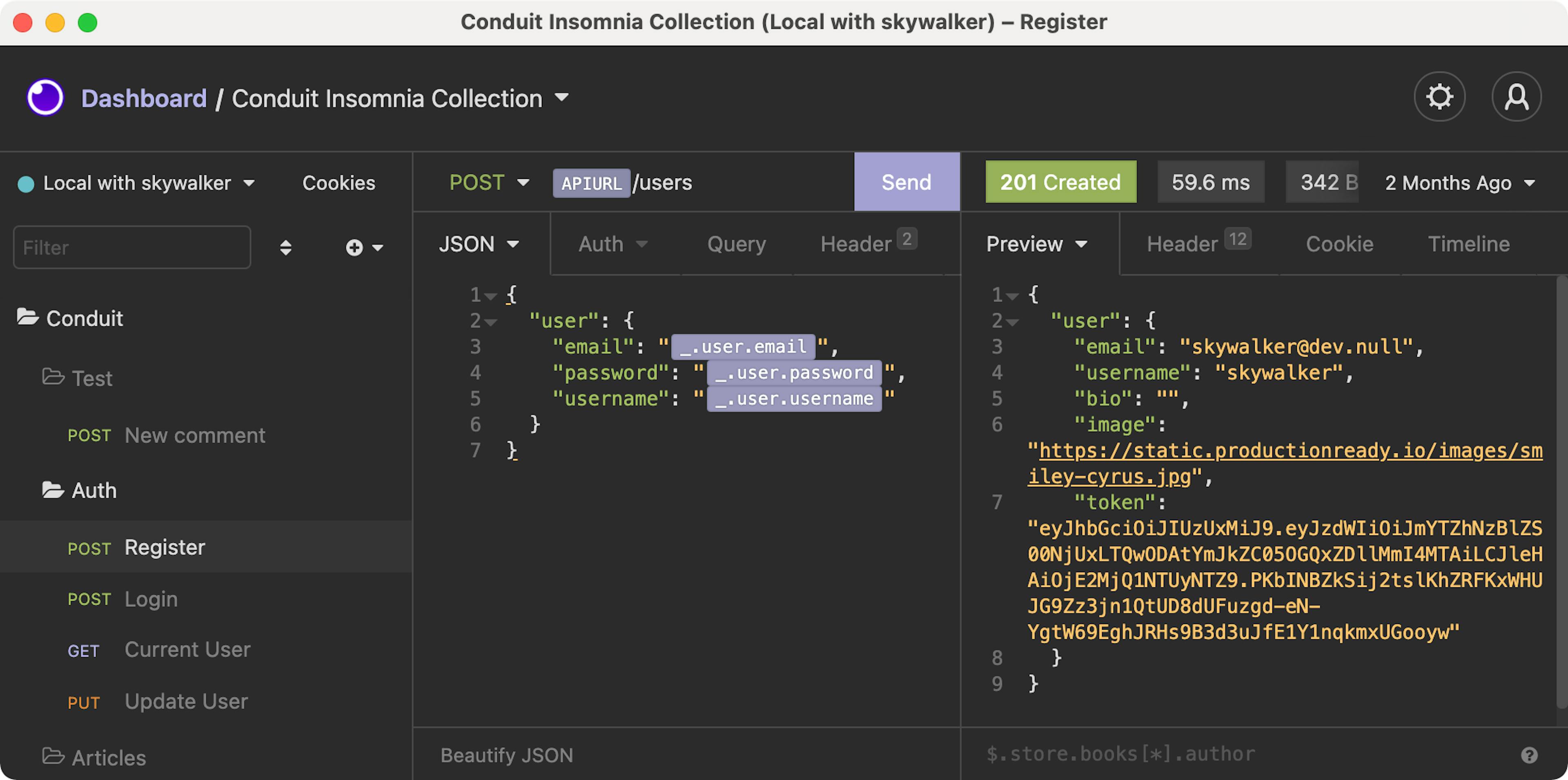 Environment variables in the request body