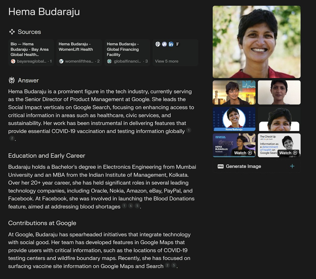 Hema Budaraju Search Results Using Perplexity