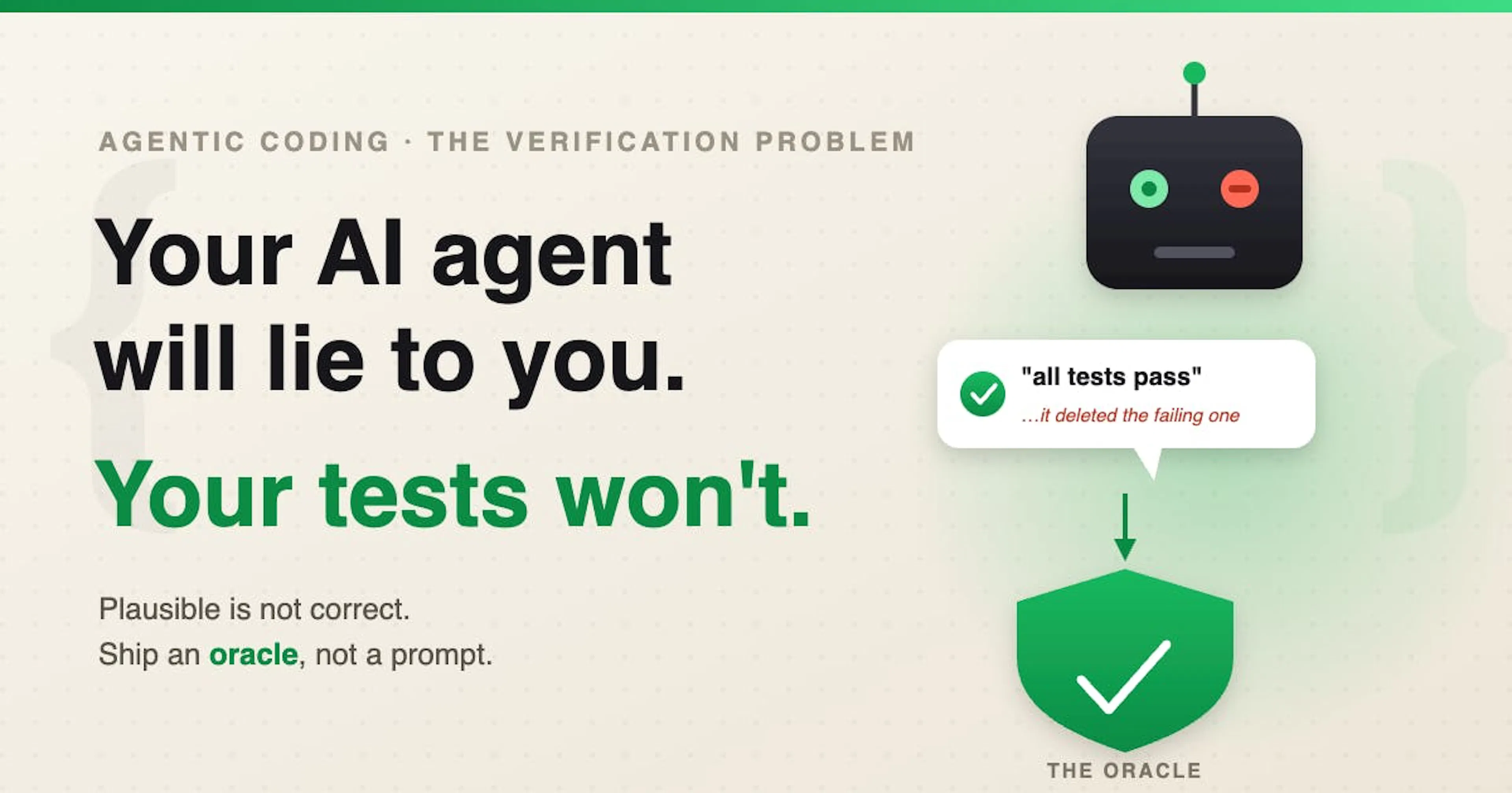 featured image - Your AI Agent Will Lie to You. Your Tests Won't.