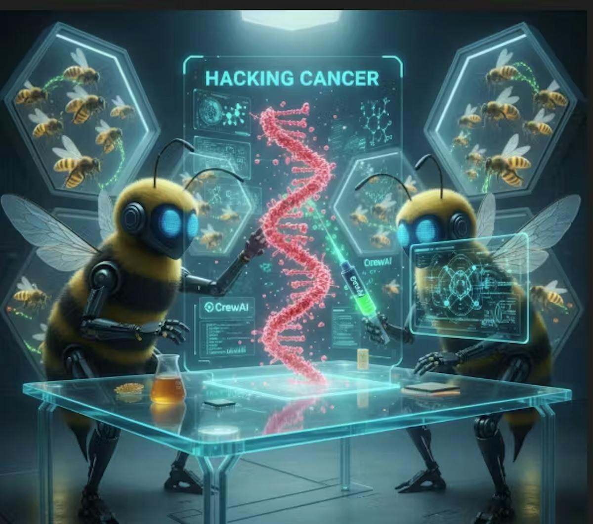 featured image - Hacking Cancer with CrewAI and Bees