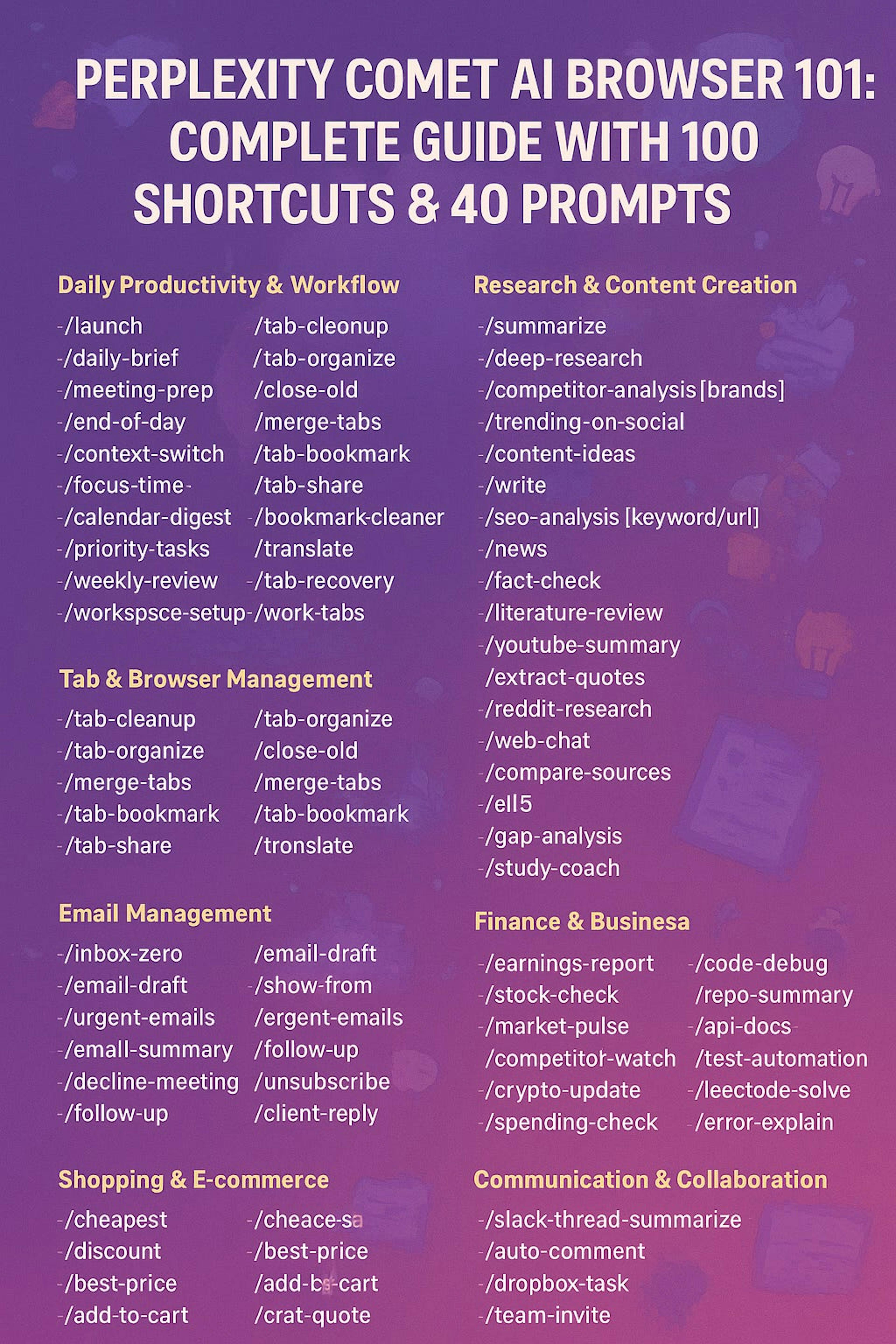 The Complete Guide to Mega Productivity With  Perplexity Comet (100 Shortcuts + 40 Prompts)