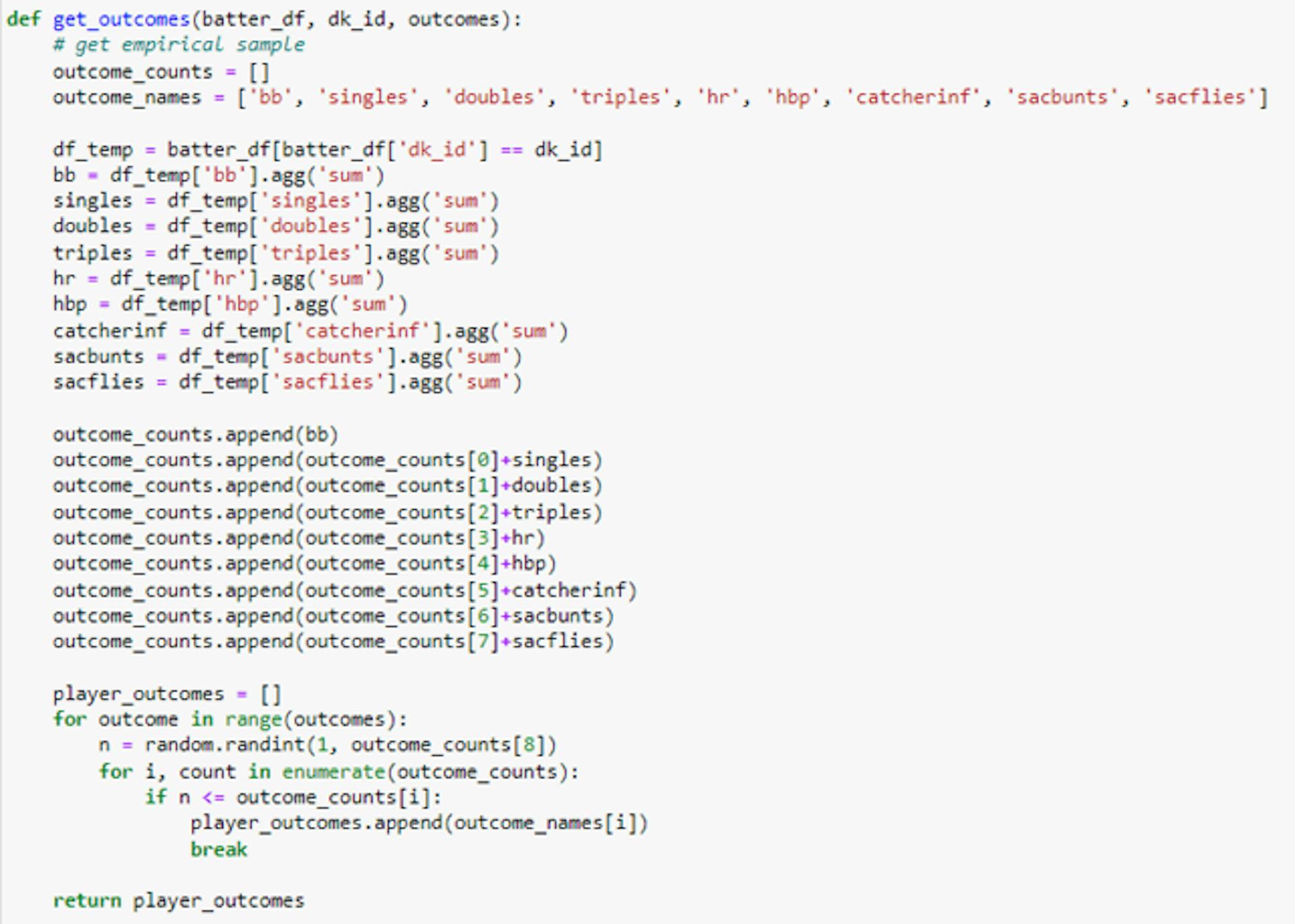 Imagen del autor: código de Python para devolver los resultados de los jugadores.