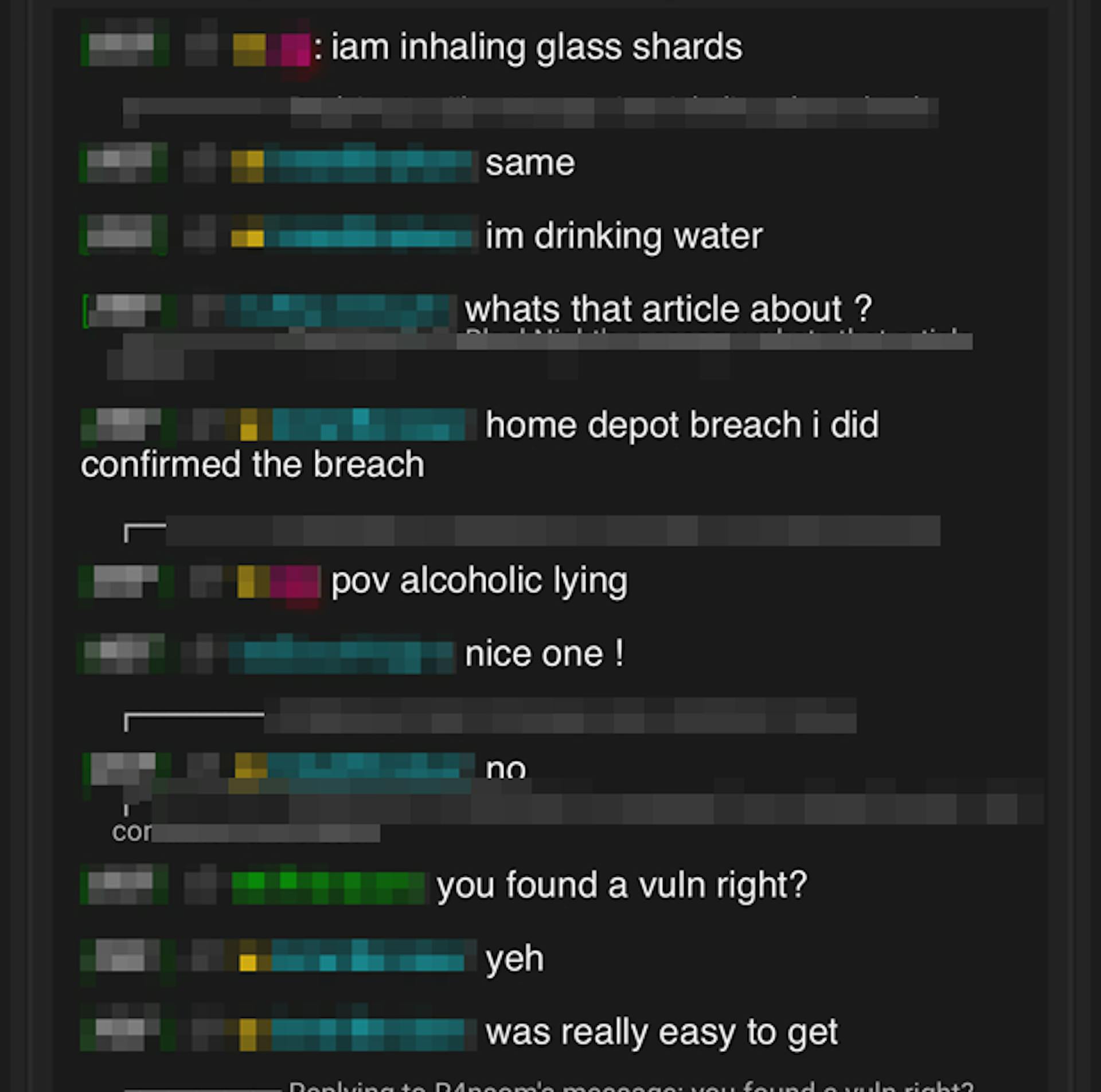 Chats on breach activity 