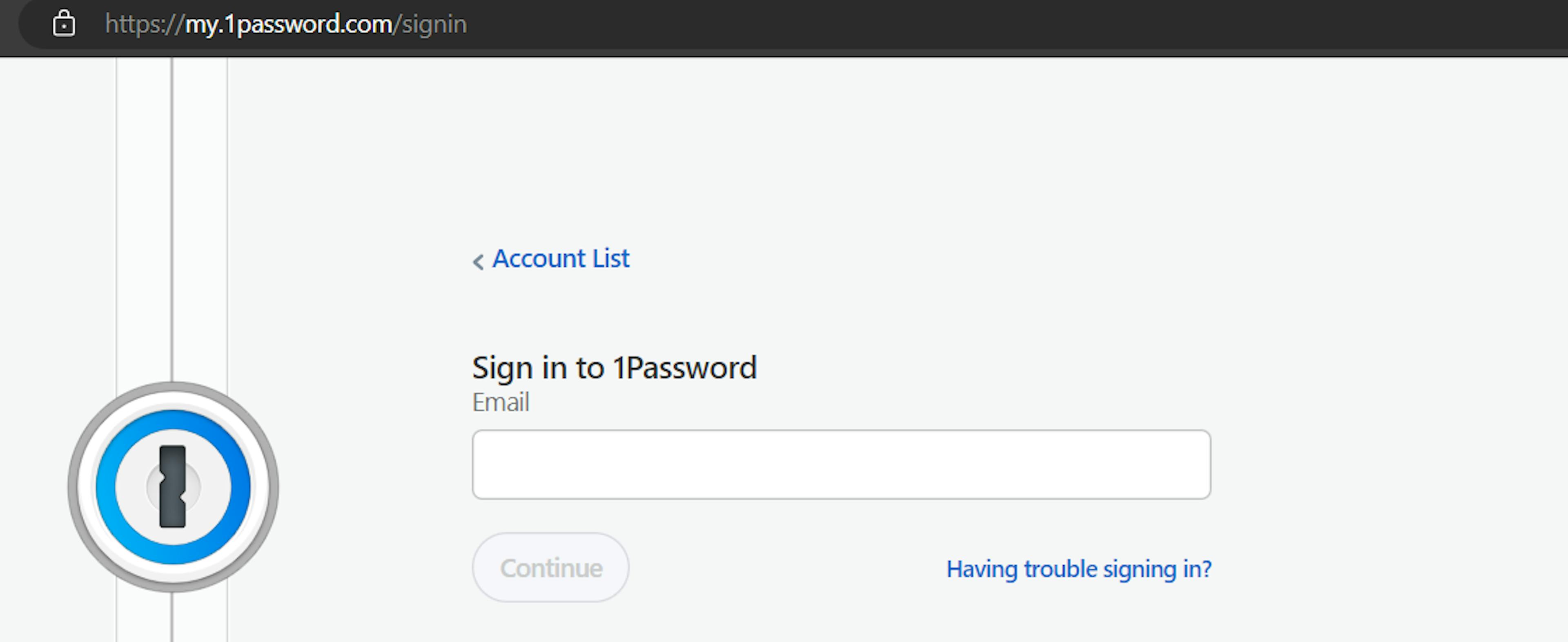 1Password login page