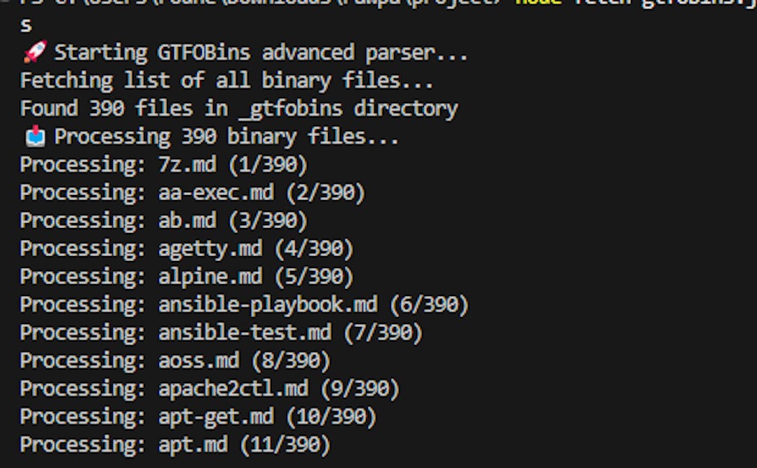 Downloading GTFOBins .md files to locally parse into my db