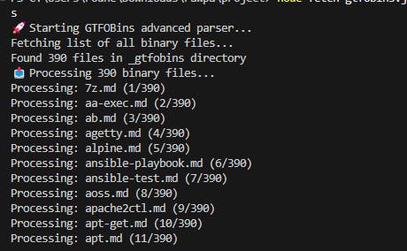 Downloading GTFOBins .md files to locally parse into my db