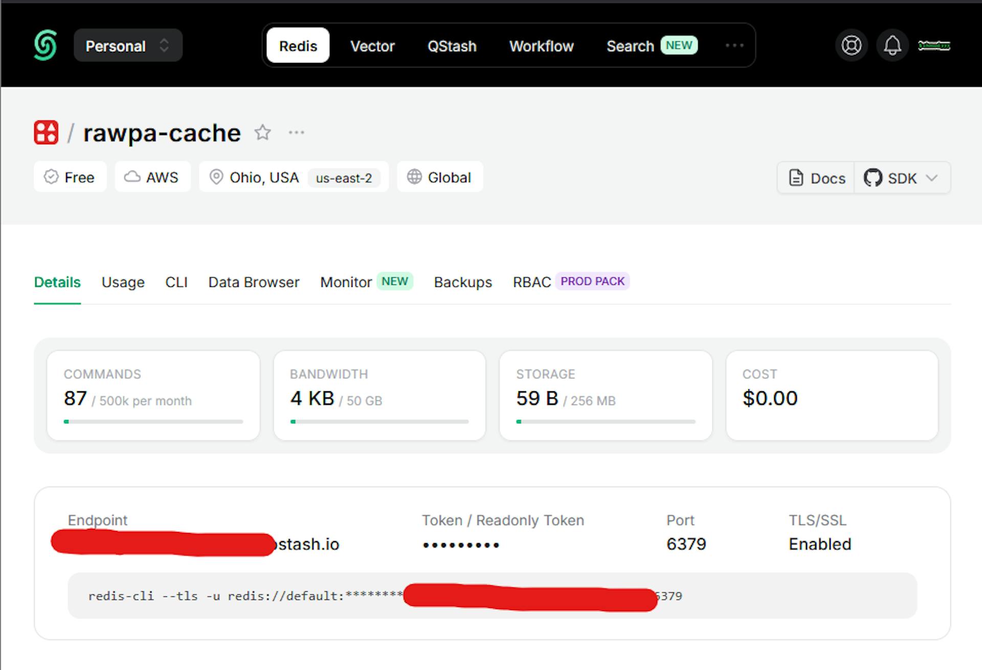 Upstash console