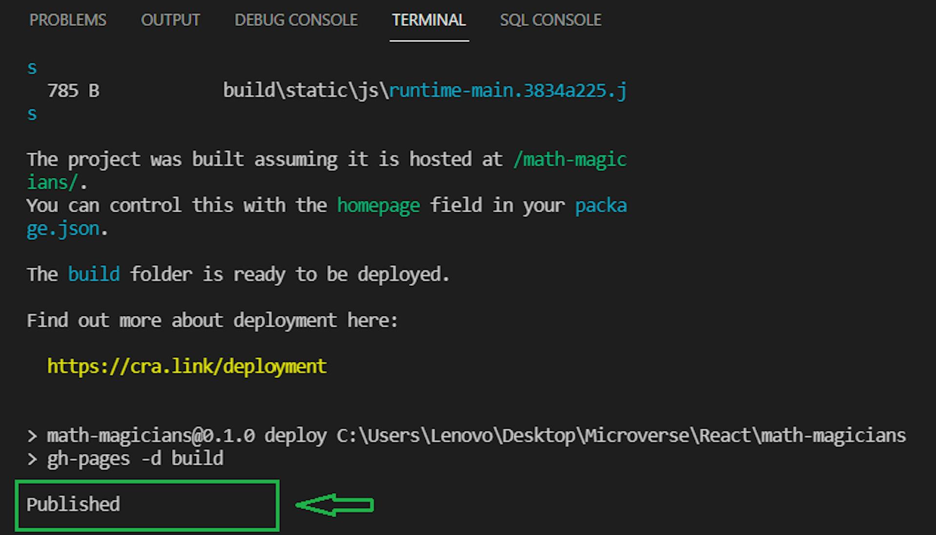 Terminal screenshot while deployment