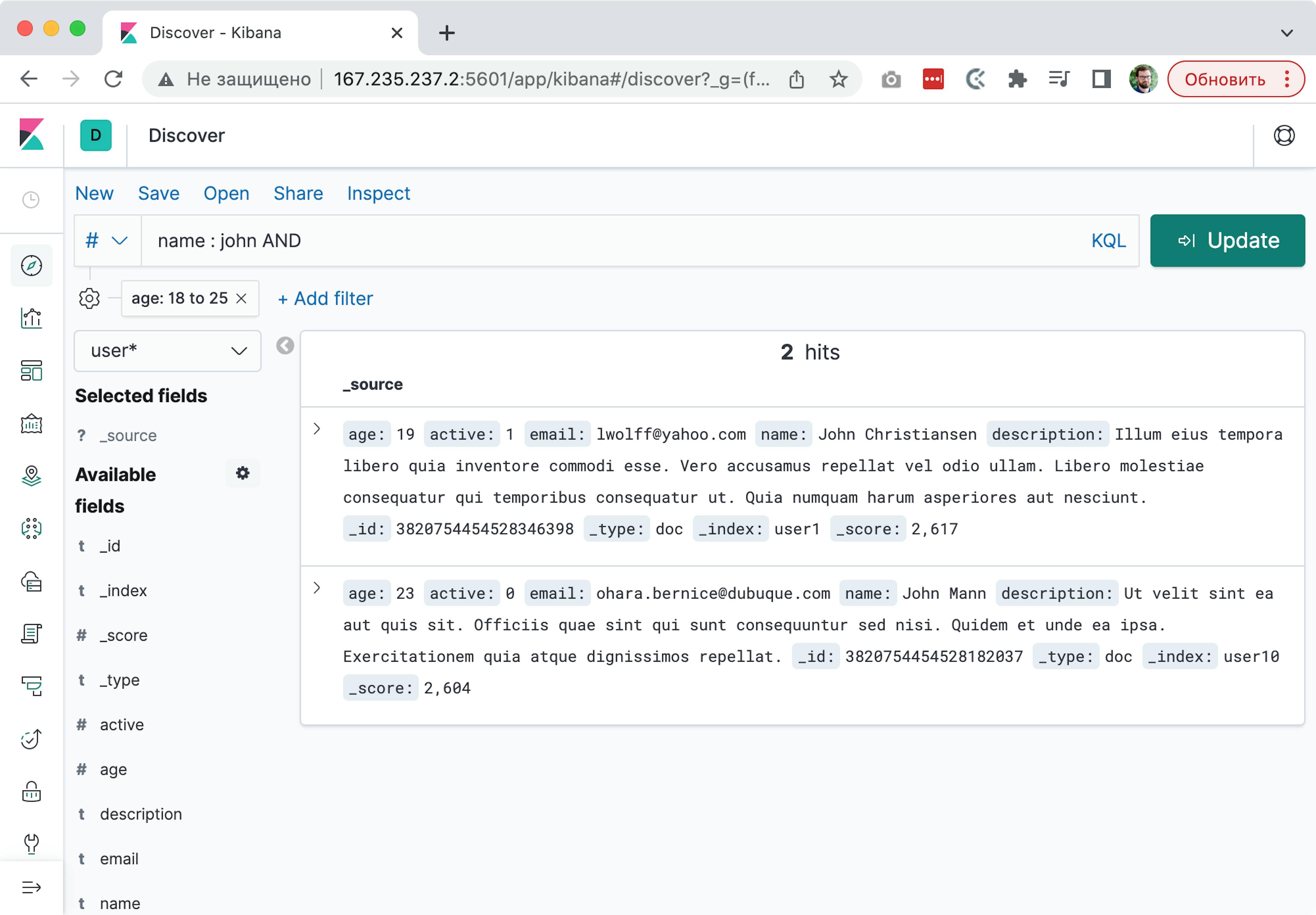 Kibana with Manticore Search on the backend