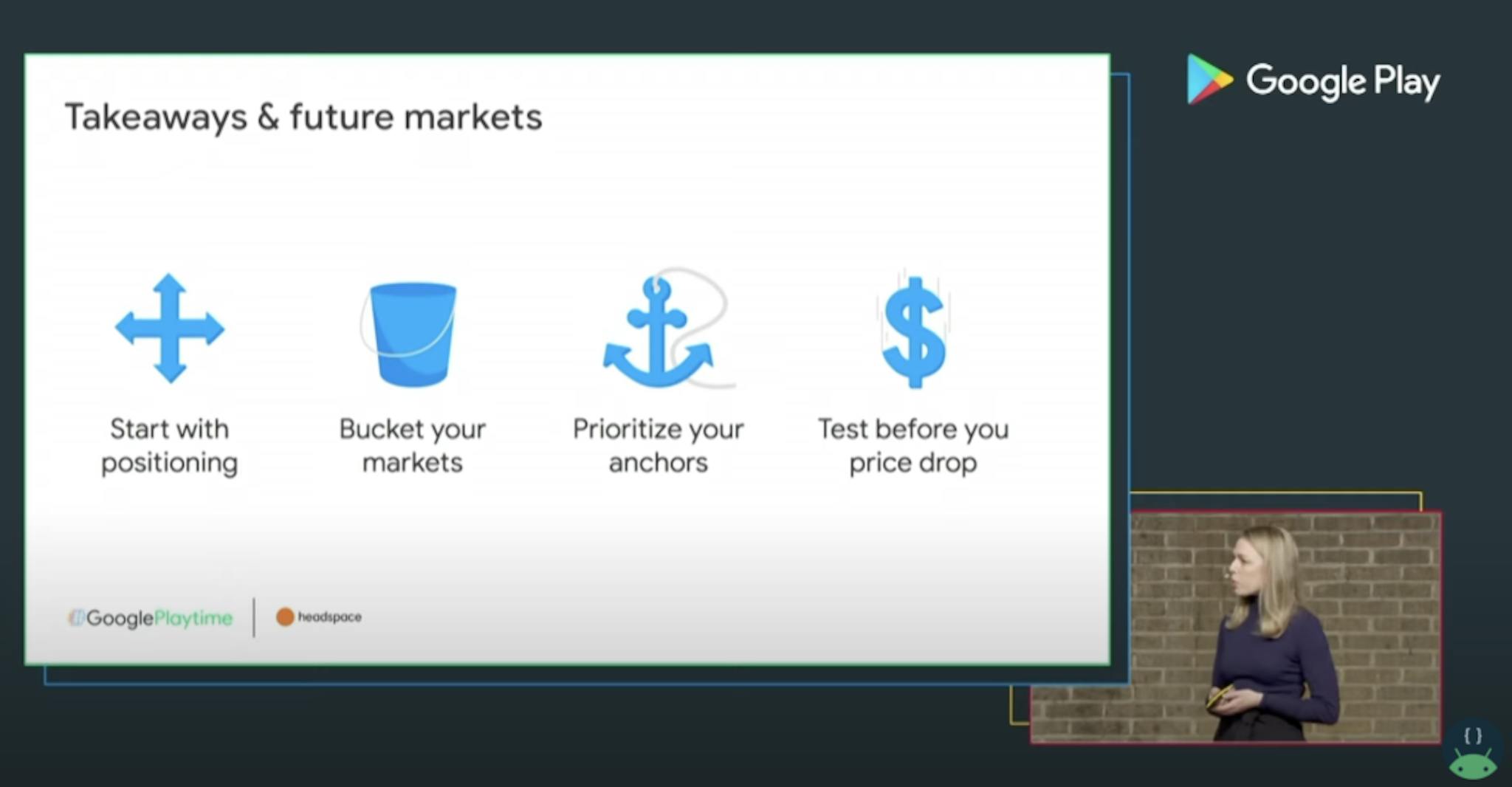 Headspace identified four stages of pricing localization strategy, starting with an analysis of your company’s positioning in a market. Image via Android Developers.