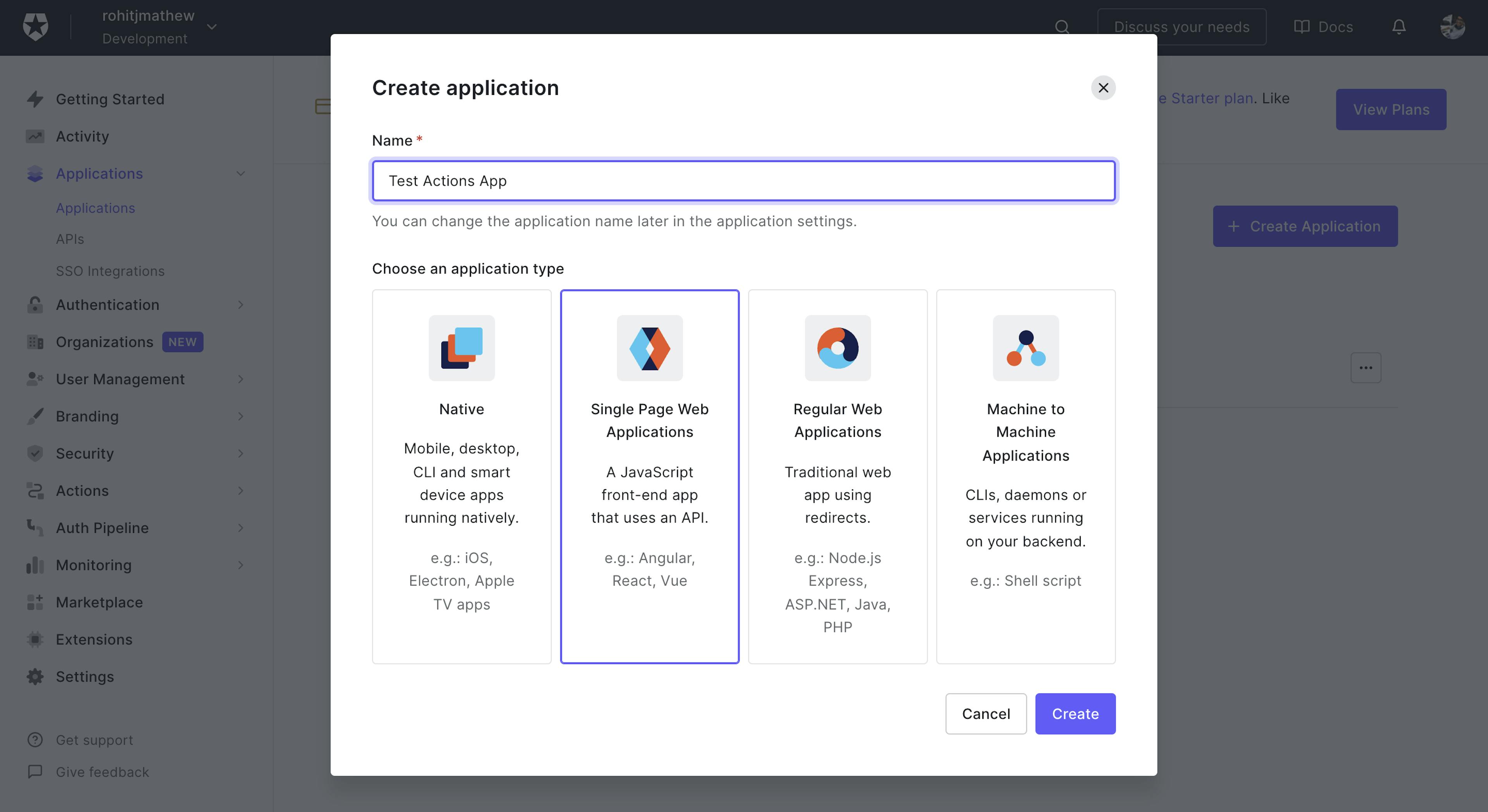 Create Application Page