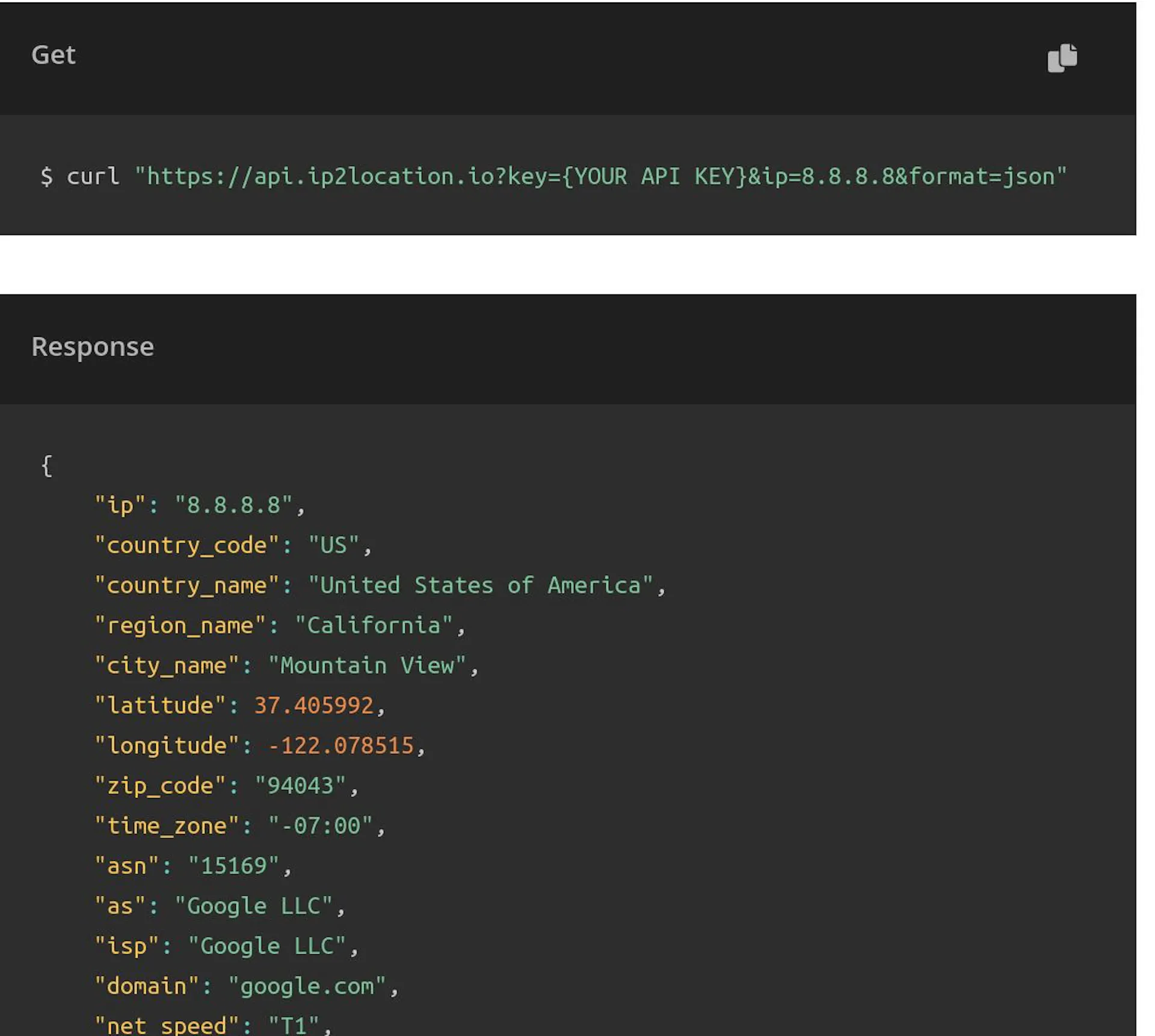 As simple as it gets - Simple Input / Output as provided by Ip2location.