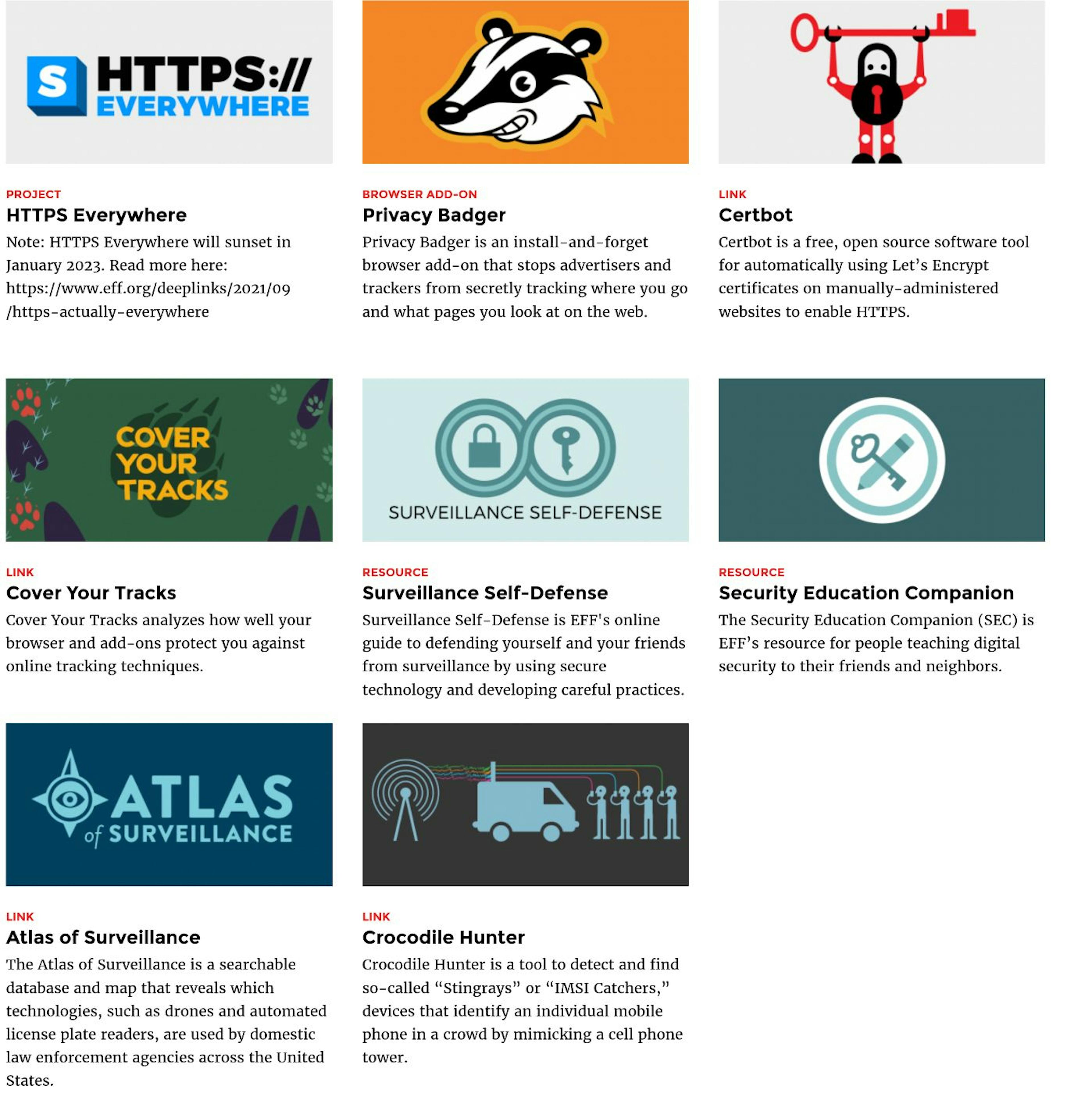 EFF - Providing both tools and information to keep you safe online