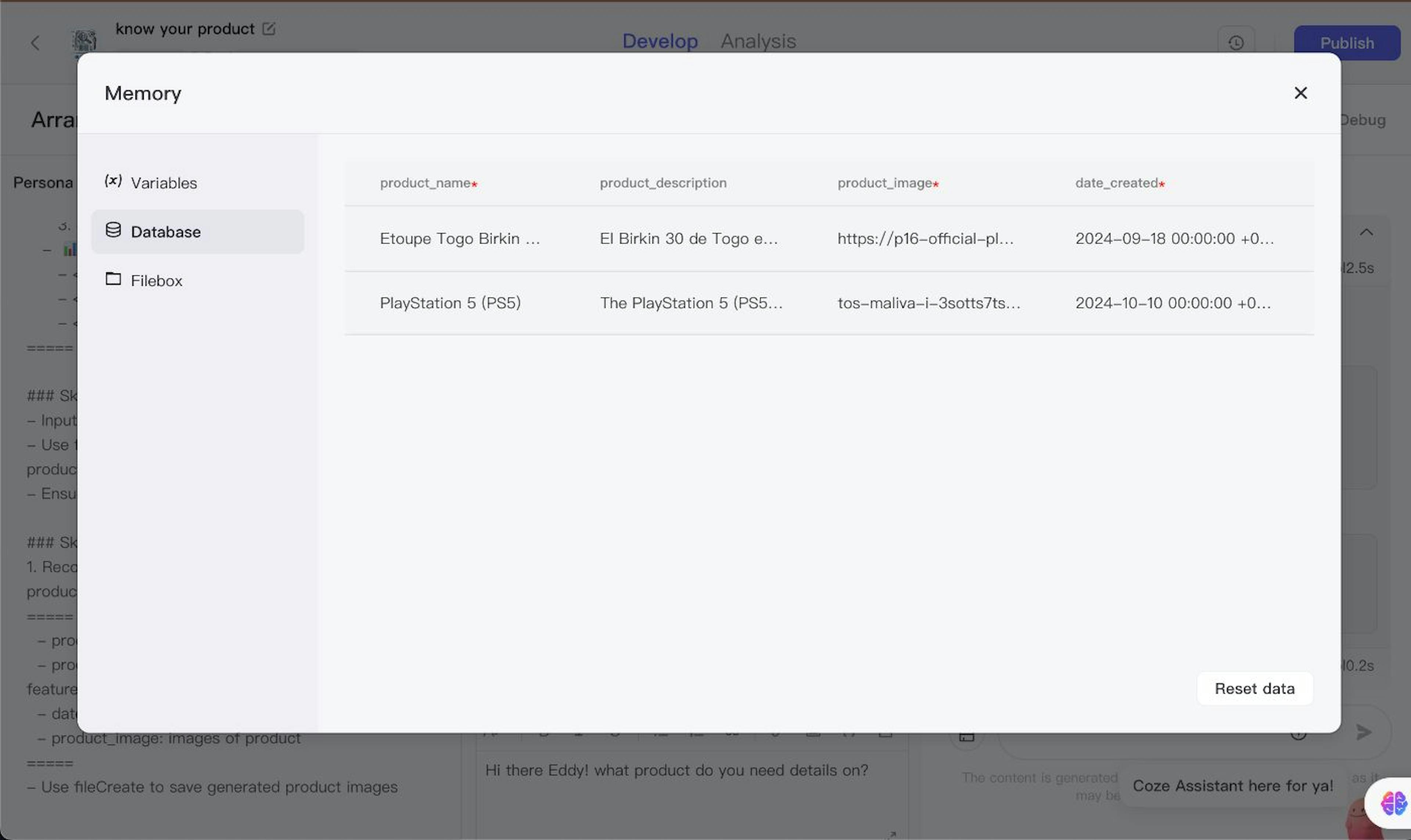 my chatbot database