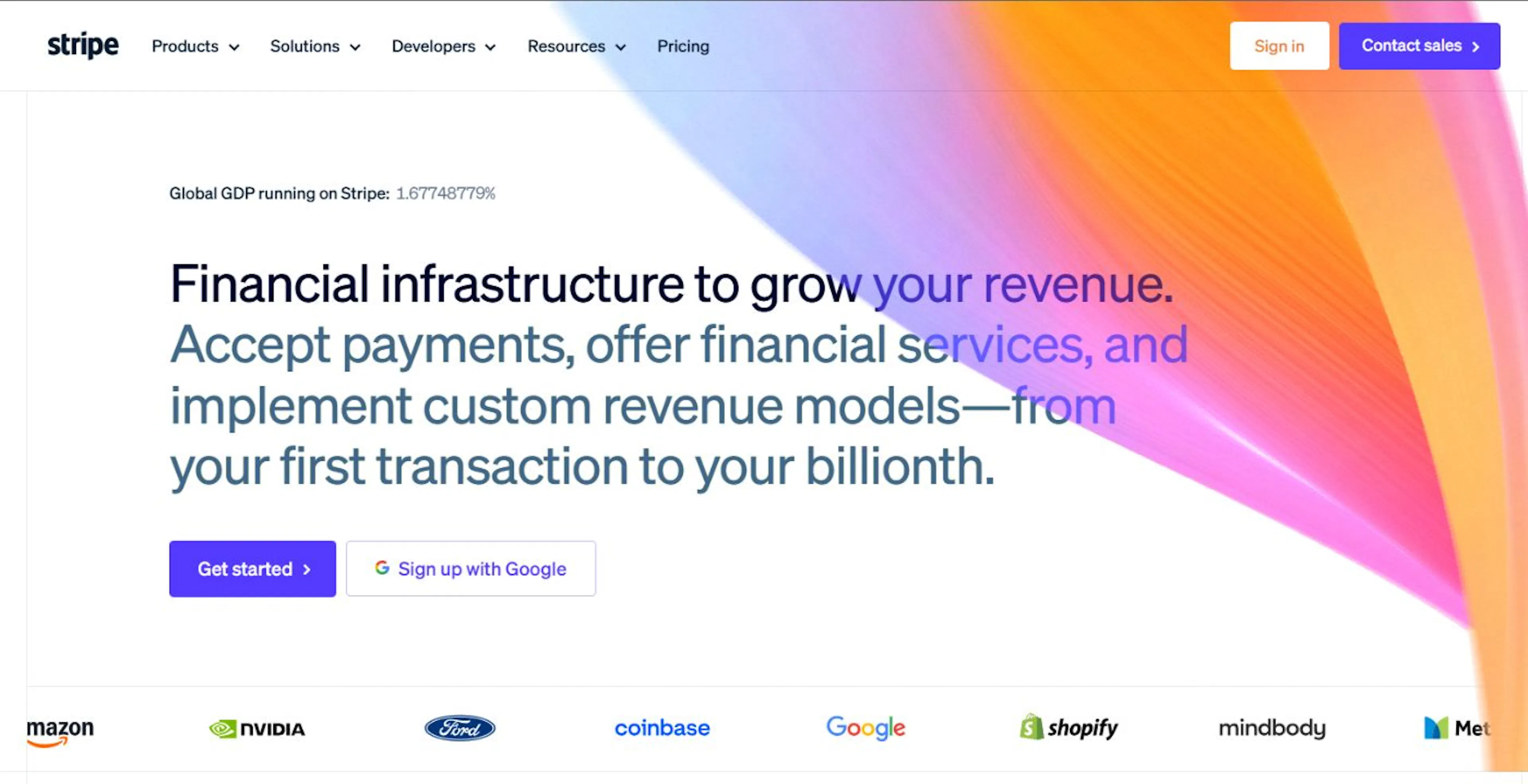 The Stripe homepage showcasing some of the biggest brands that use it