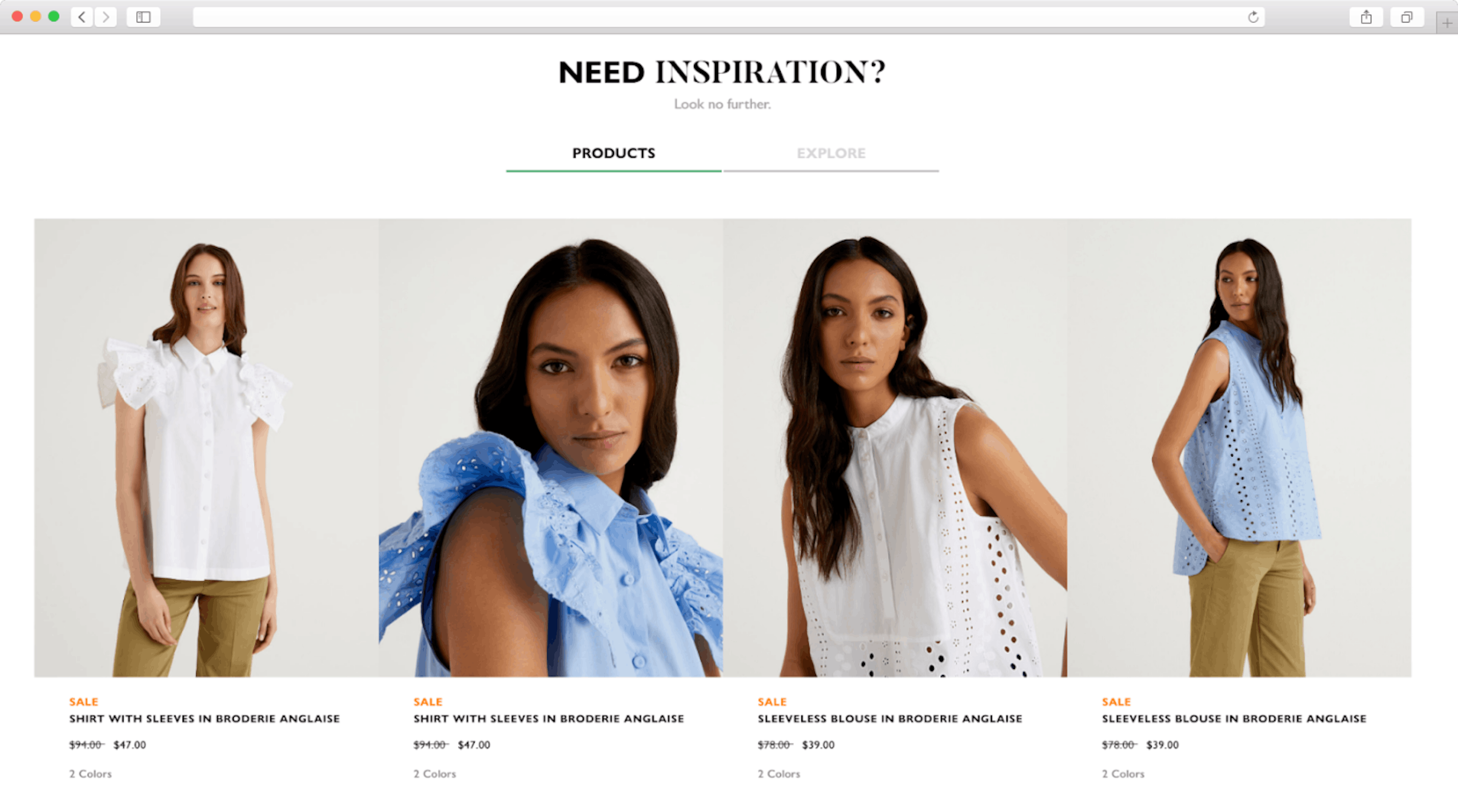 United Colors of Benetton'un web sitesindeki bir ürün öneri örneği