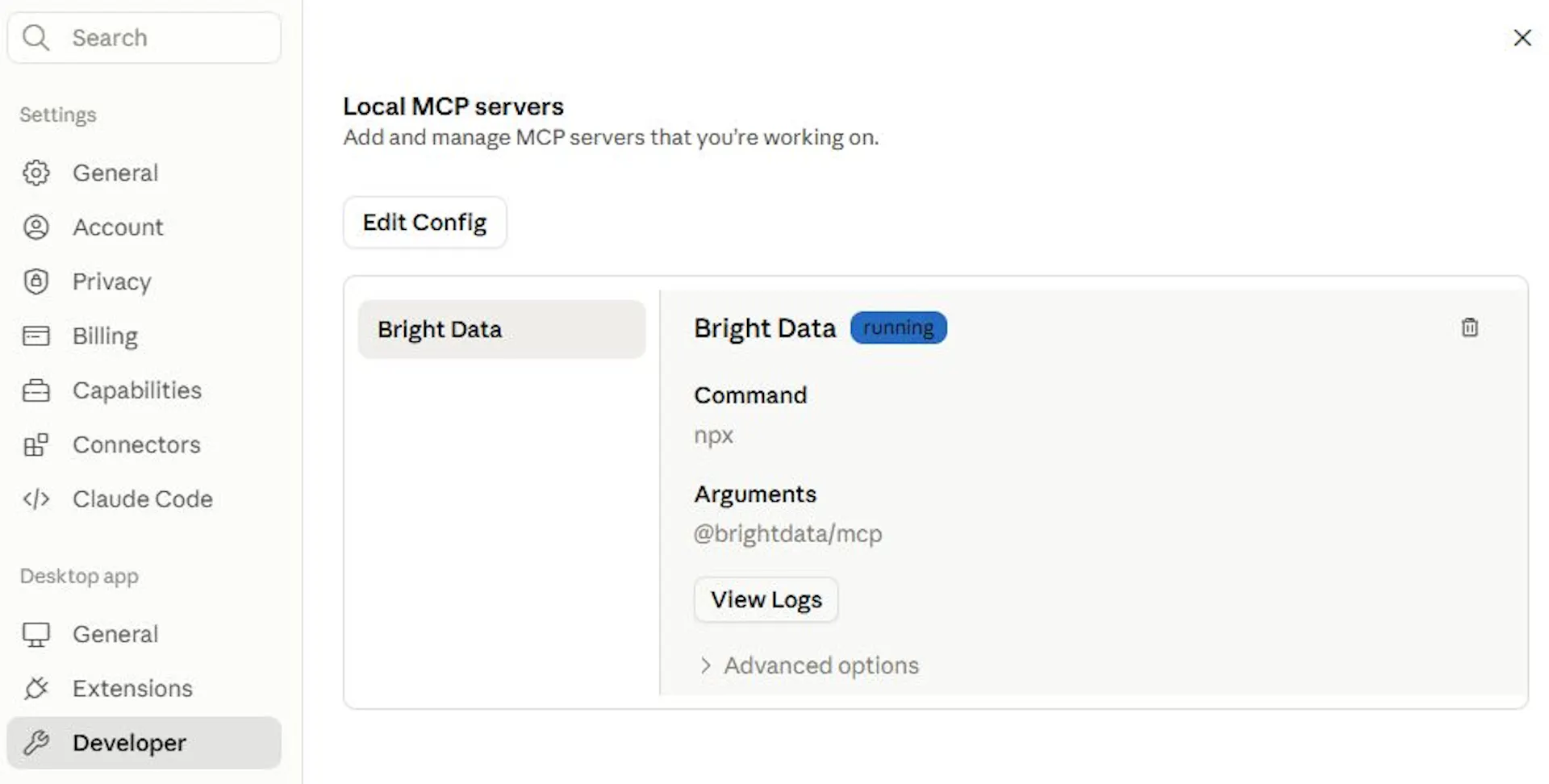 Verifying Bright Data’s MCP is connected