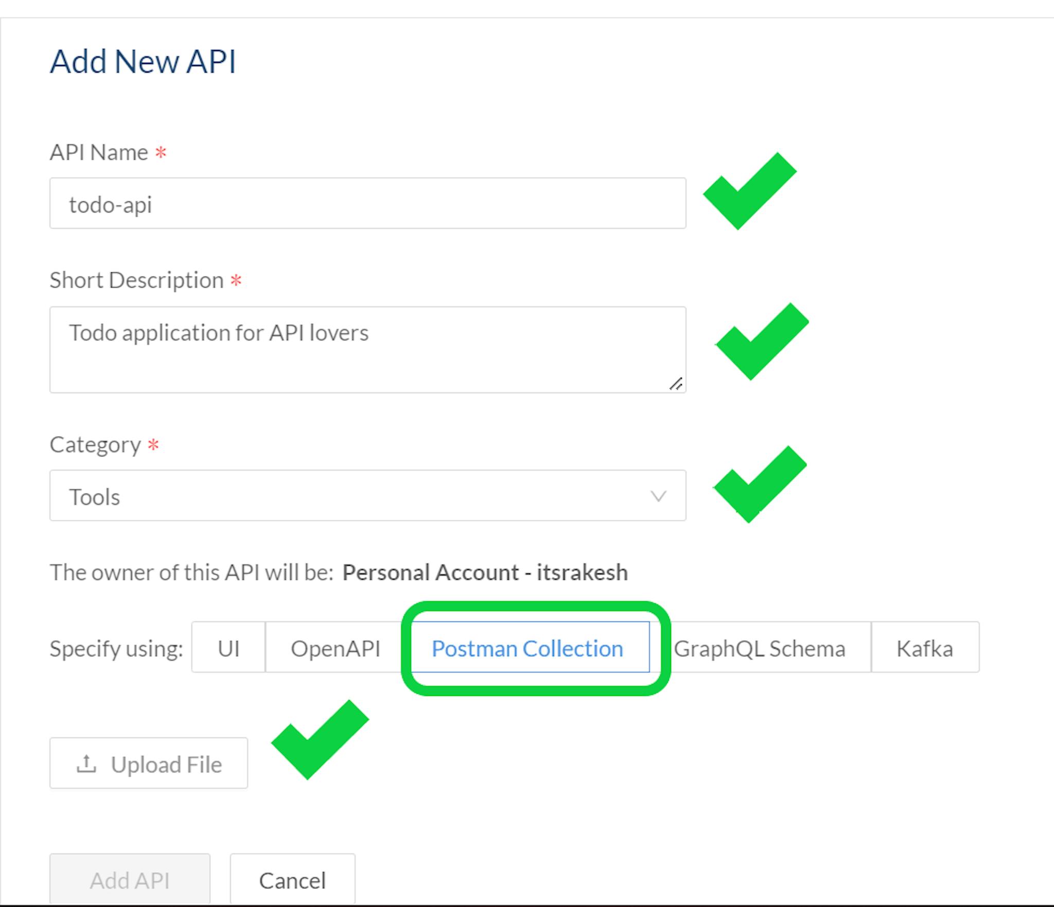 fill API details