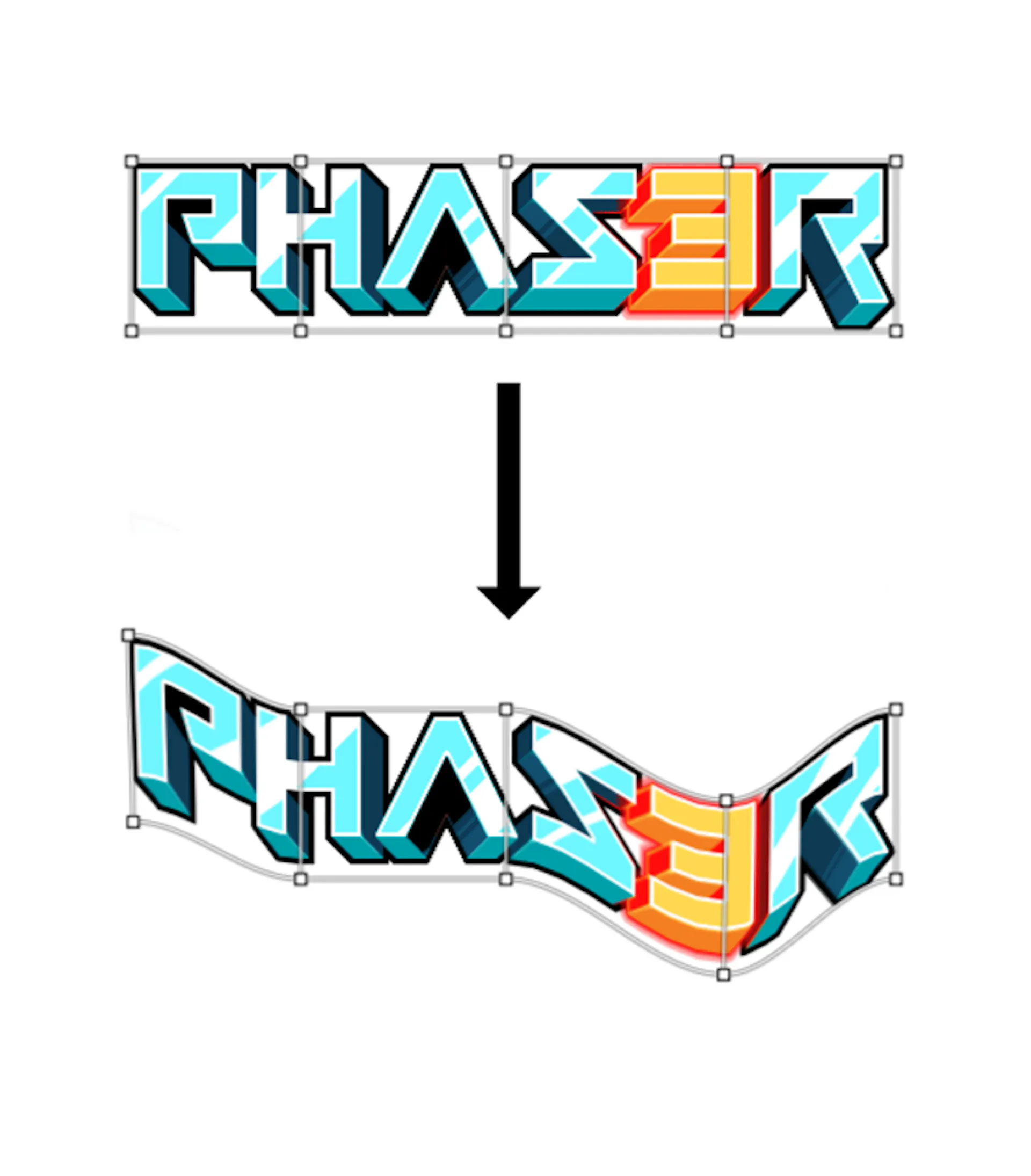 Mesh distortion of the Phaser logo using a grid