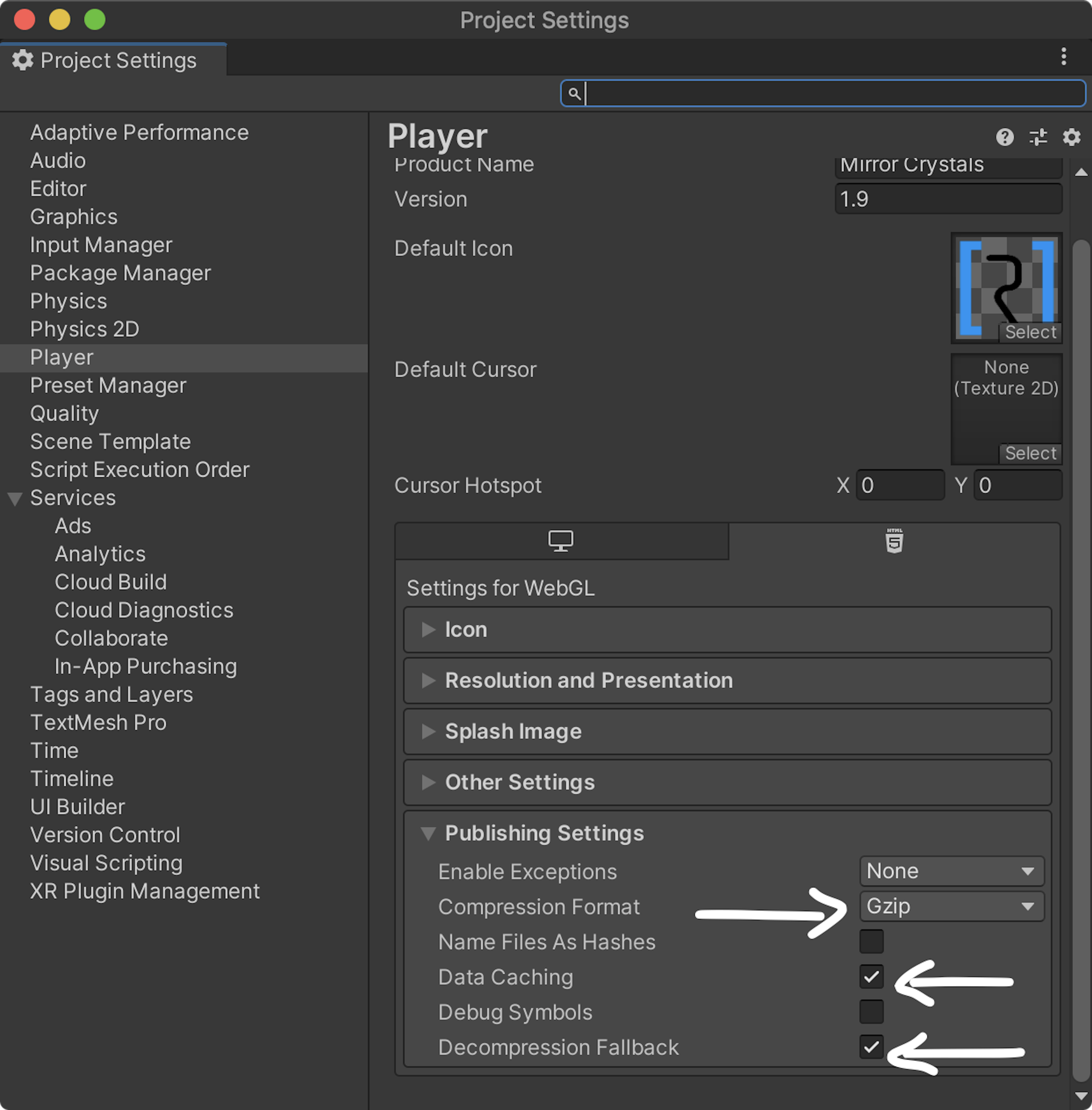 Instructions on how to enable Decompression Fallback and Compression format