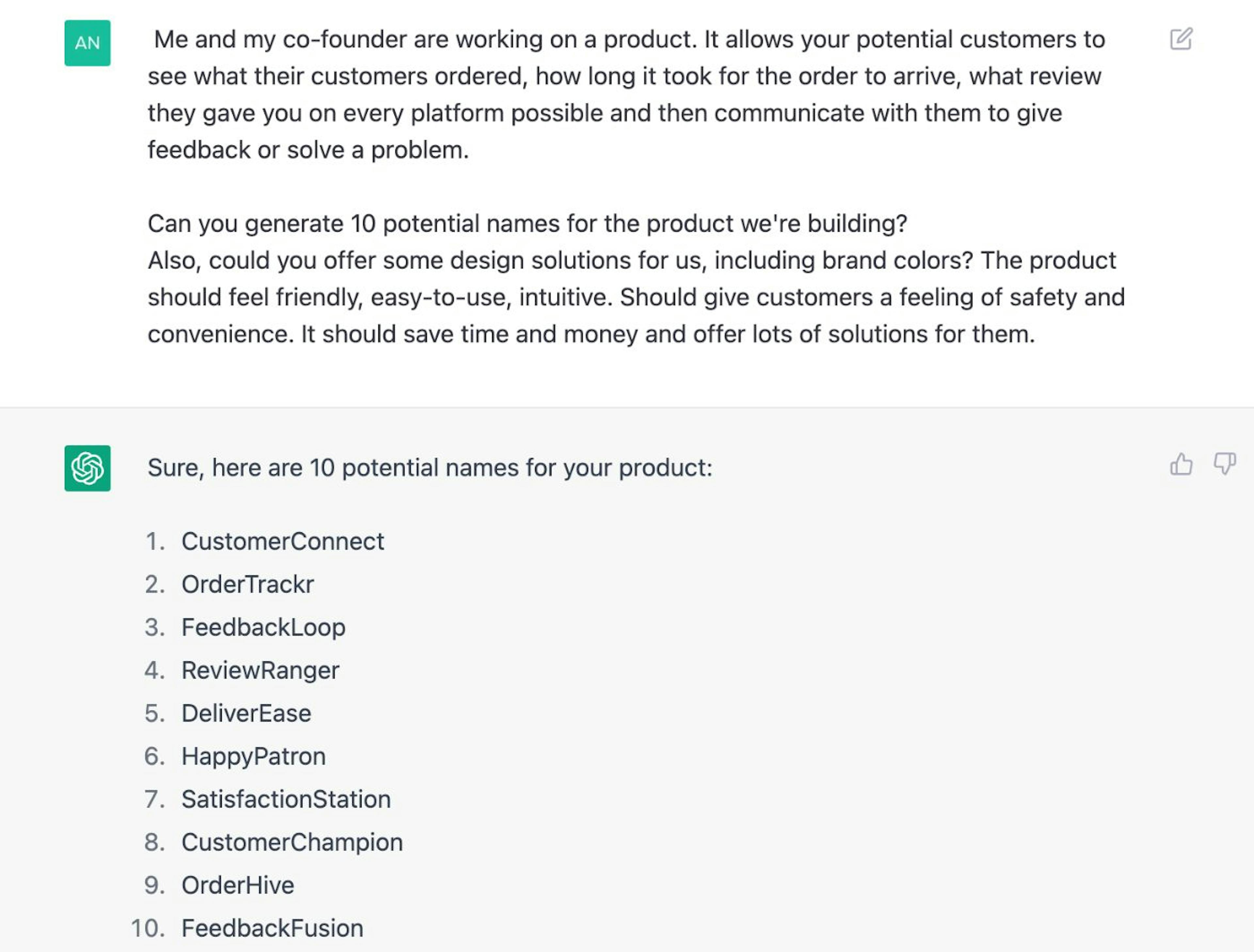 Potential SaaS business names generated with ChatGPT