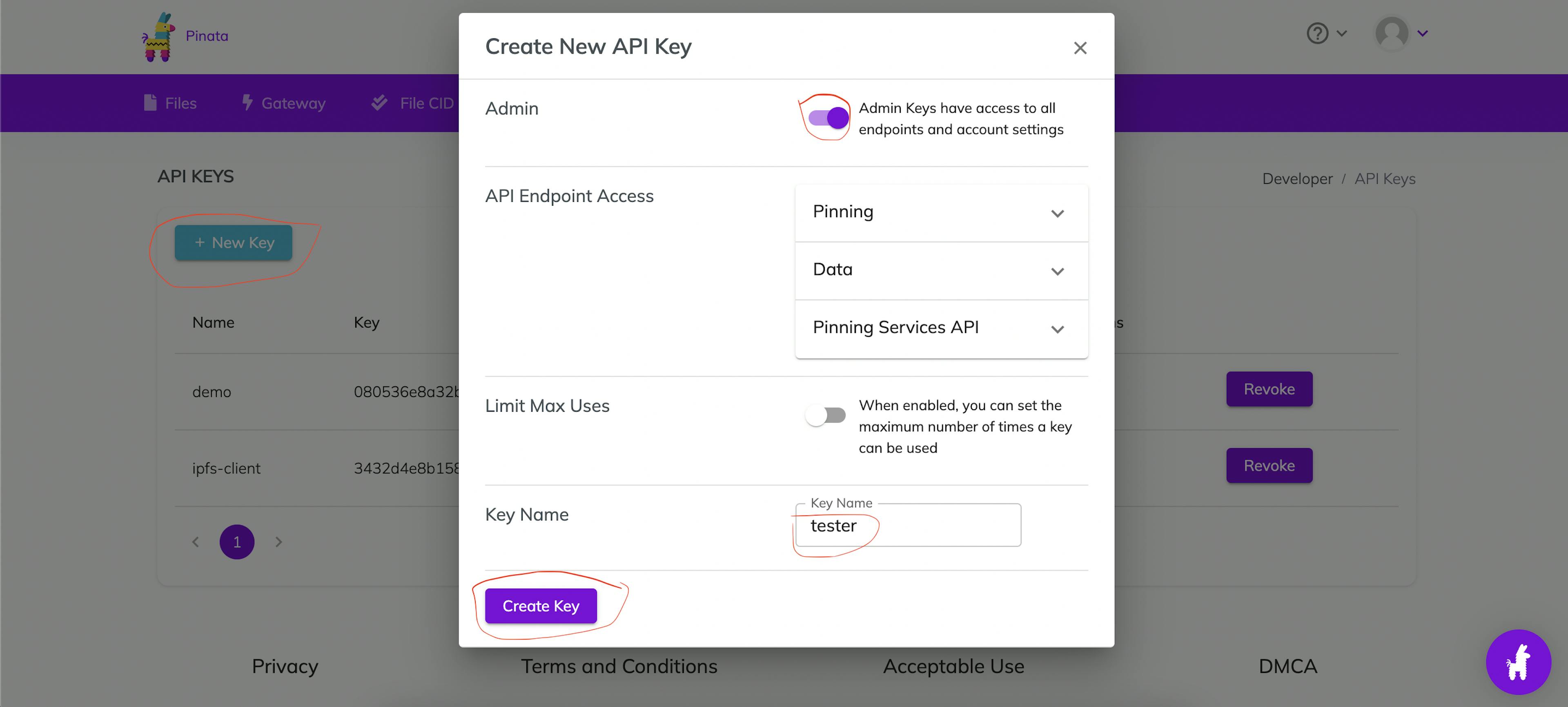 Creating a new key