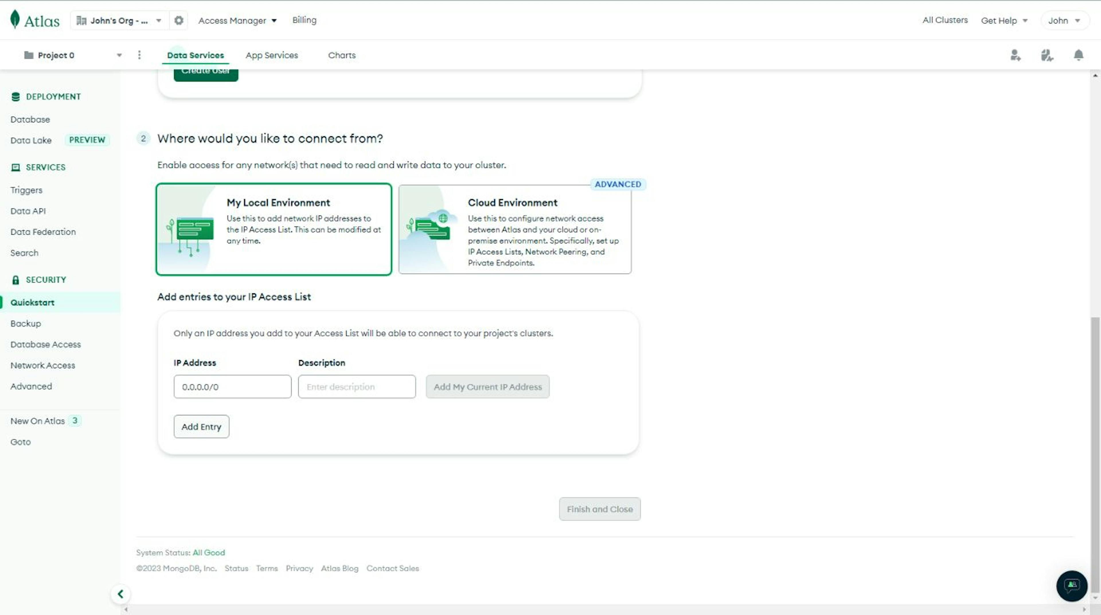 MongoDB - Create user and IP Address access - 2.0.